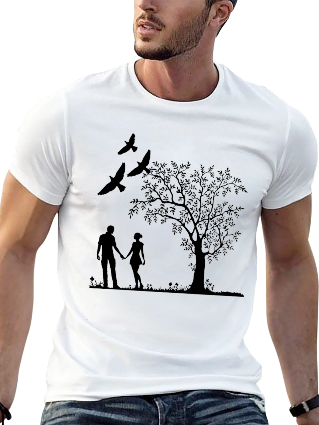 Silhouette Couple & Tree Black T-Shirt