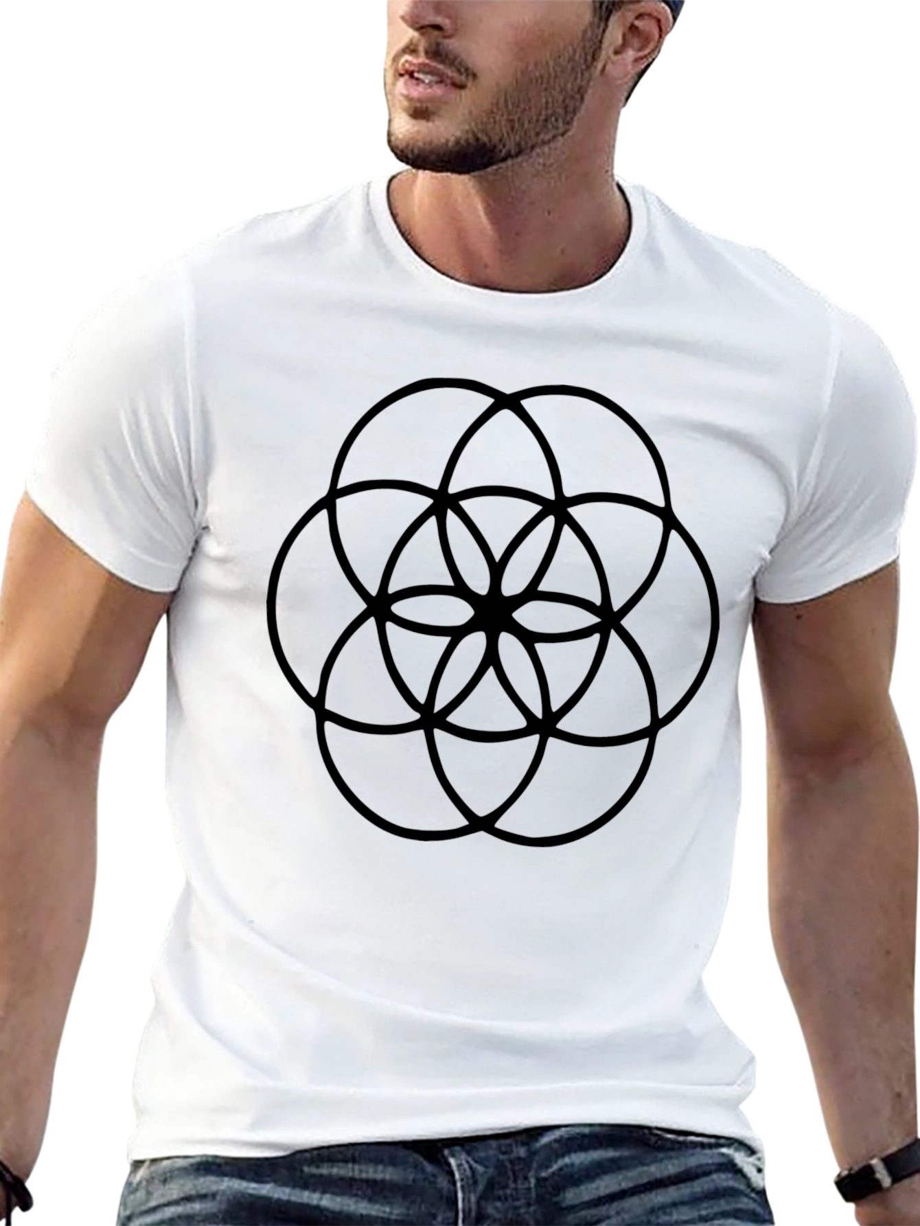 Geometric Circle Design Black T-Shirt