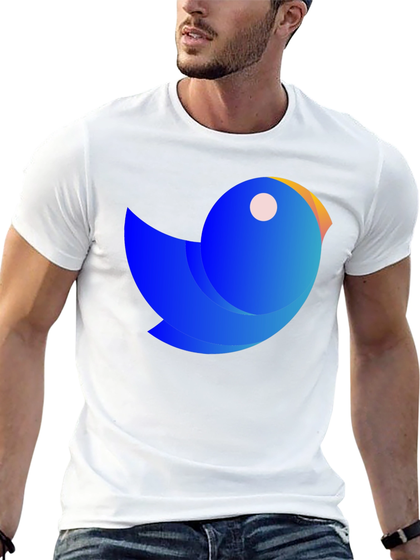 Abstract Blue Bird Graphic Tee - Casual Black T-Shirt