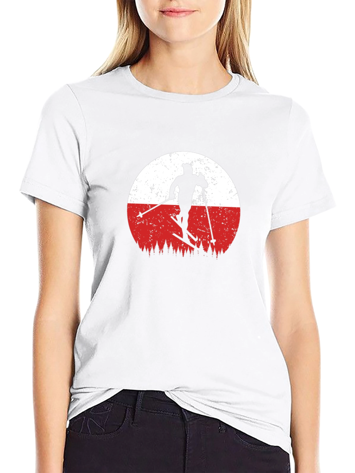 Skiing Silhouette Graphic Tee - Retro Style