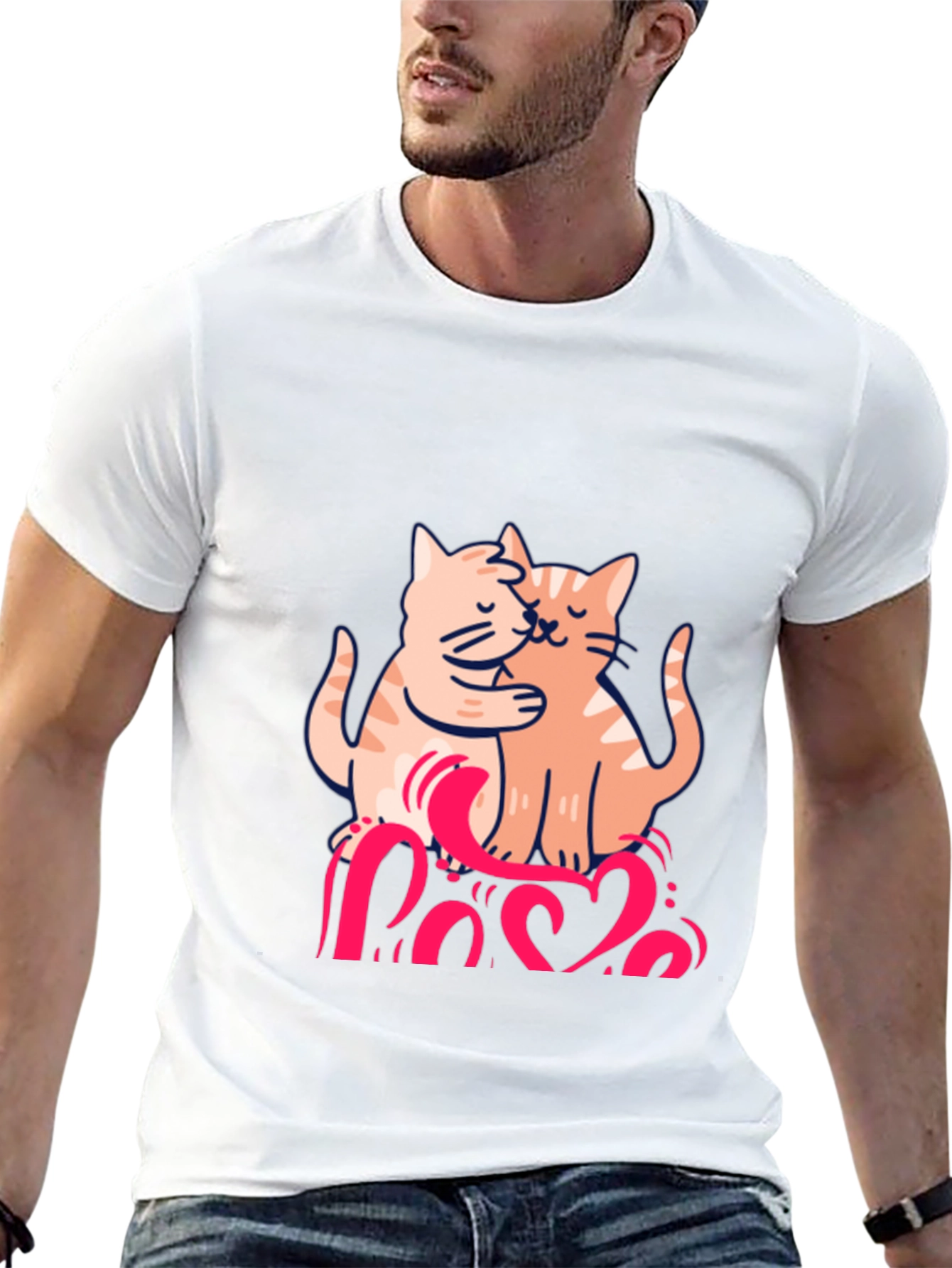 Cute Cats Love Graphic Black T-Shirt