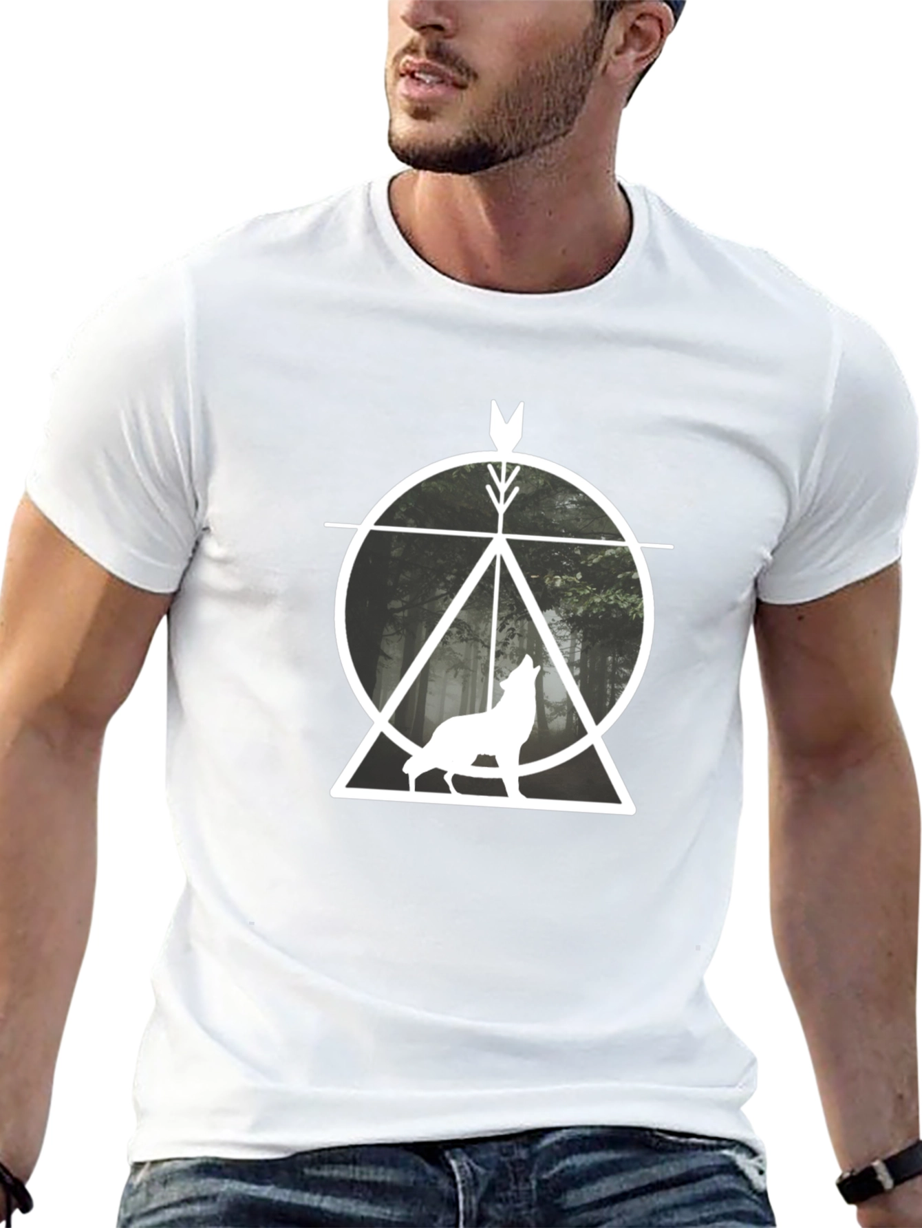 Geometric Wolf Graphic T-Shirt - Black