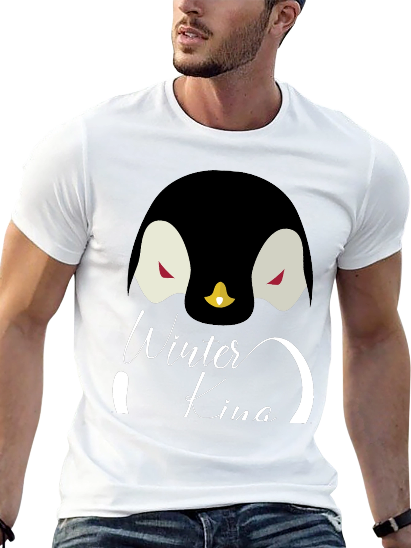 Winter King Penguin Graphic Tee - Cool Black T-Shirt