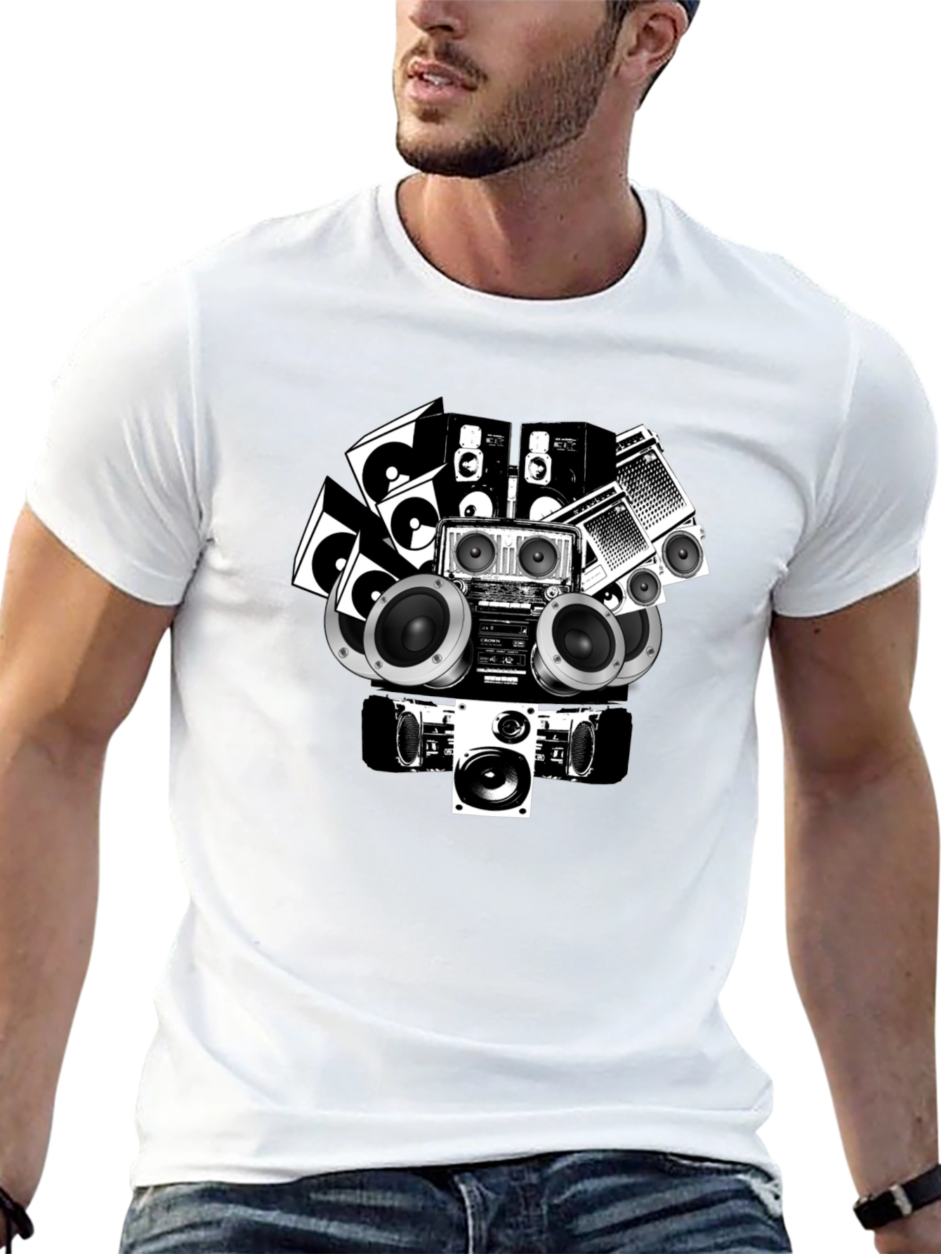 Retro Boombox Graphic Tee - Black