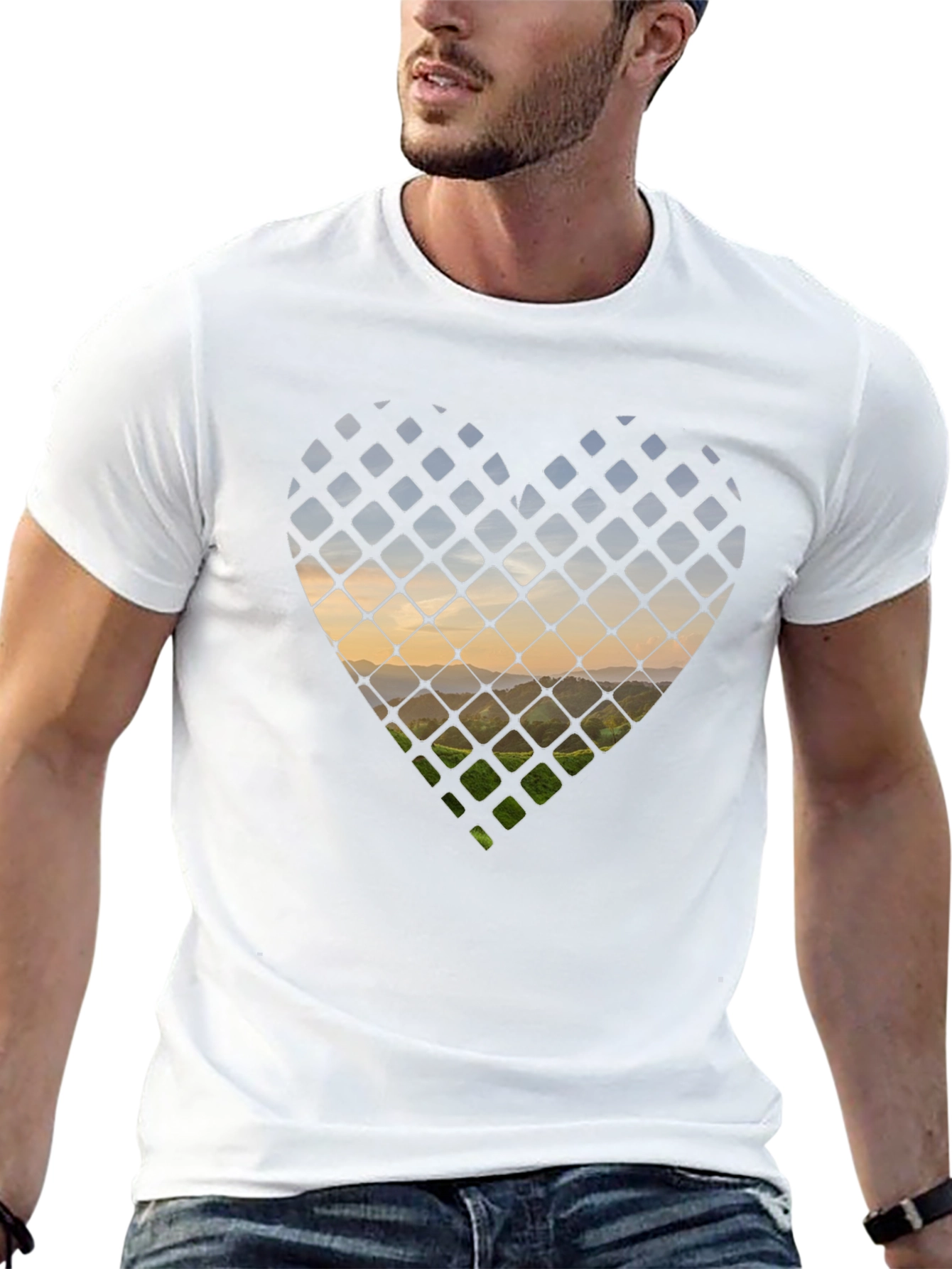 Heart Landscape Graphic Tee - Stylish Black T-Shirt