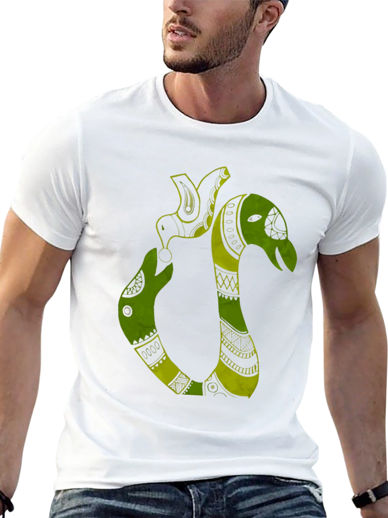 Tribal Art Green Snake T-Shirt