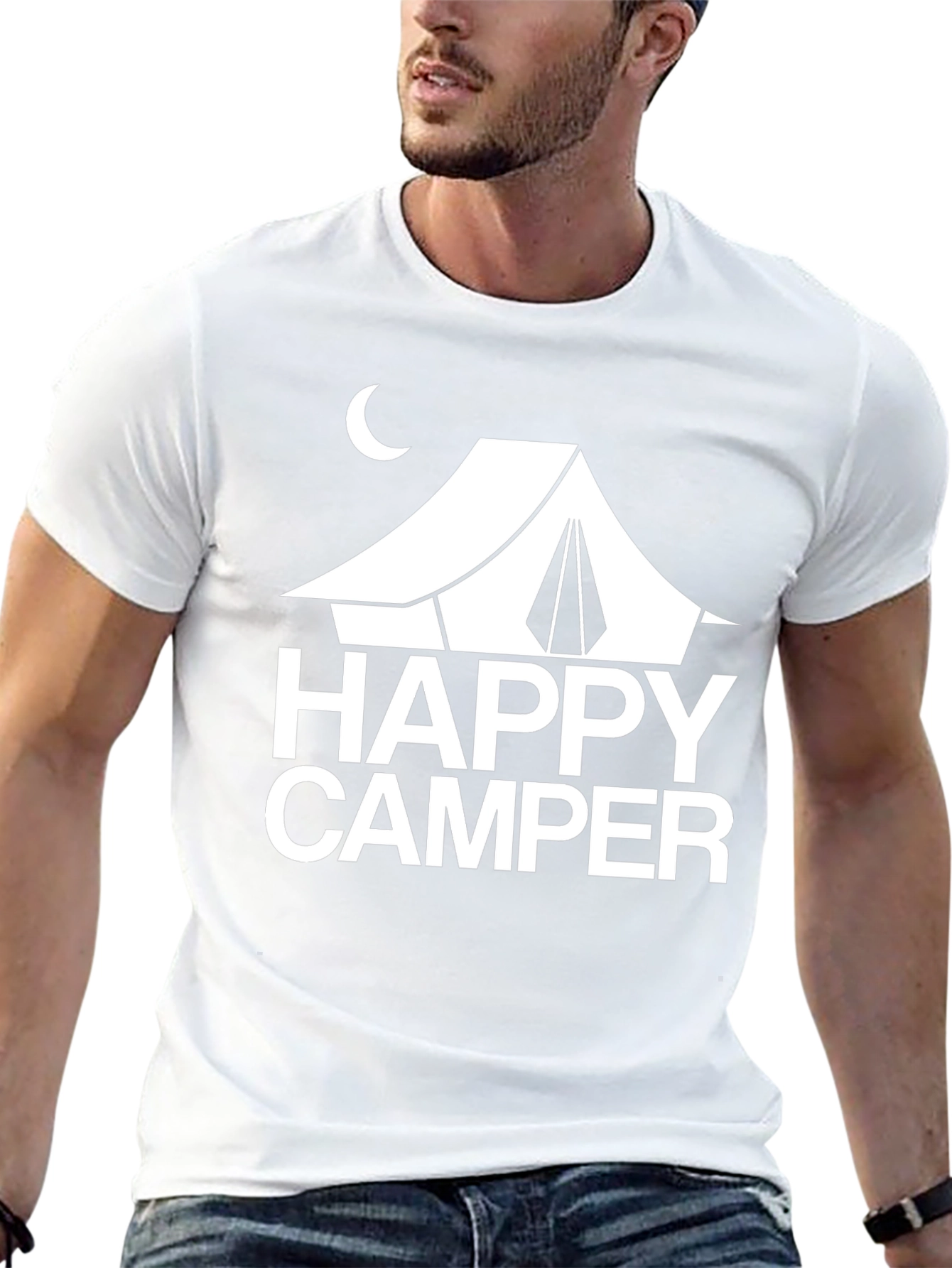 Happy Camper Graphic Tee - Black Cotton T-Shirt