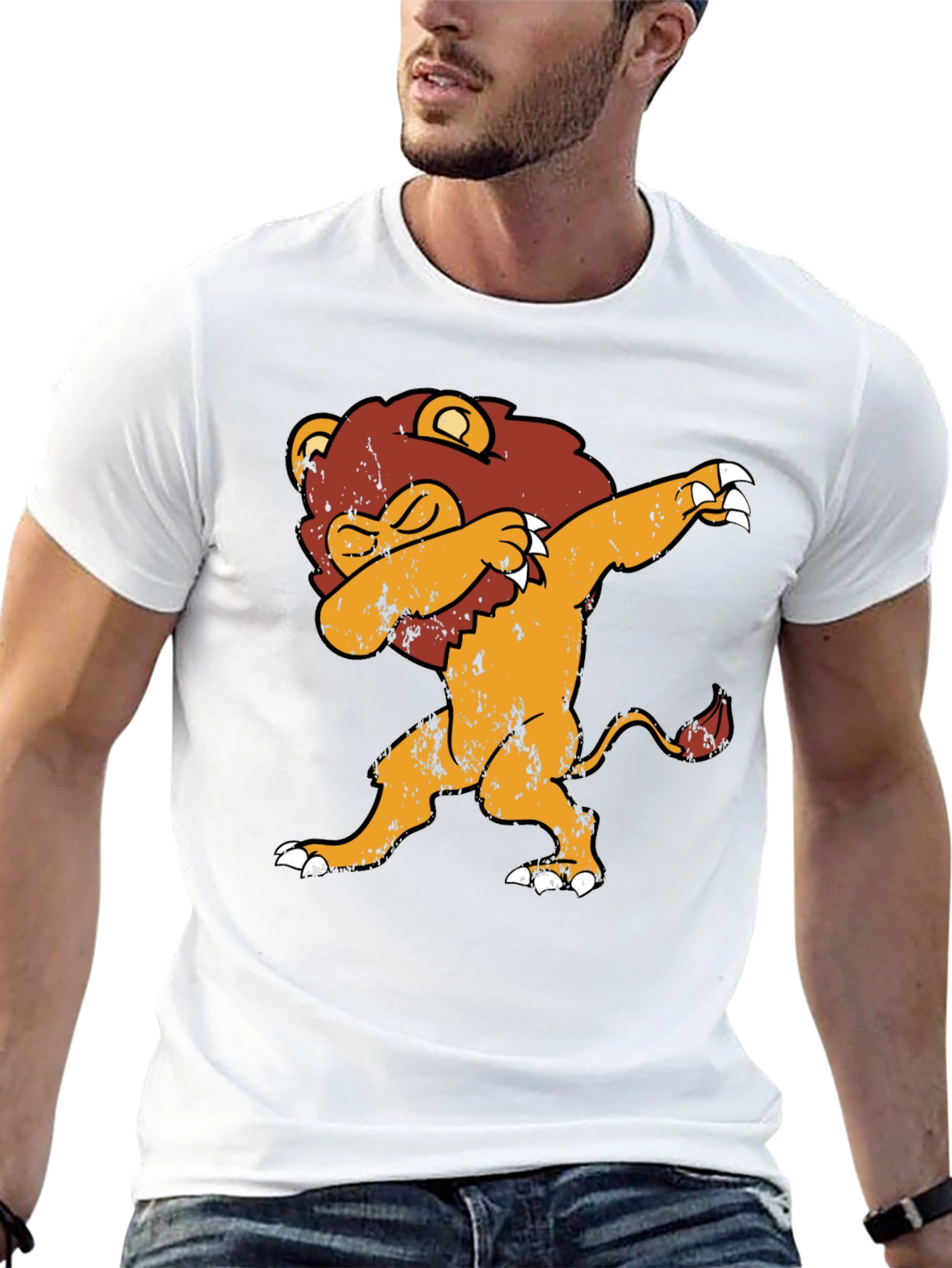 Dabbing Lion Graphic Tee - Trendy Black T-Shirt