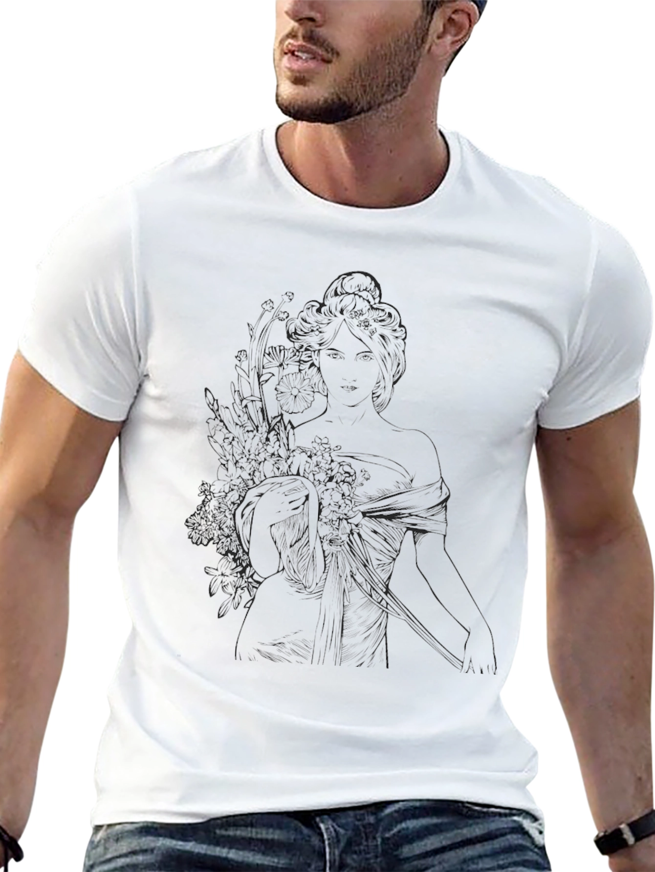 Art Nouveau Woman Black T-Shirt