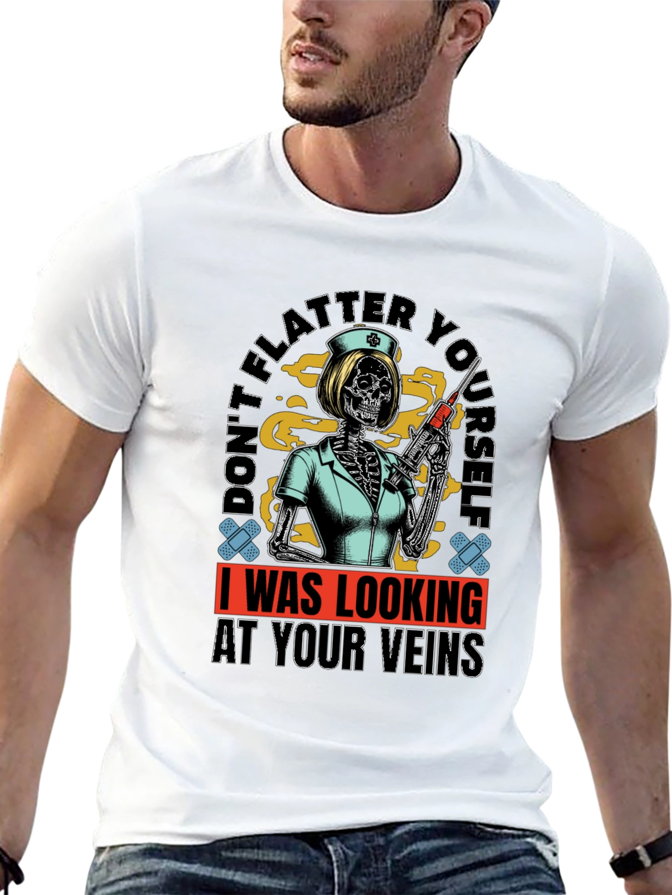 Humorous Skeleton Nurse T-Shirt - Veins Design