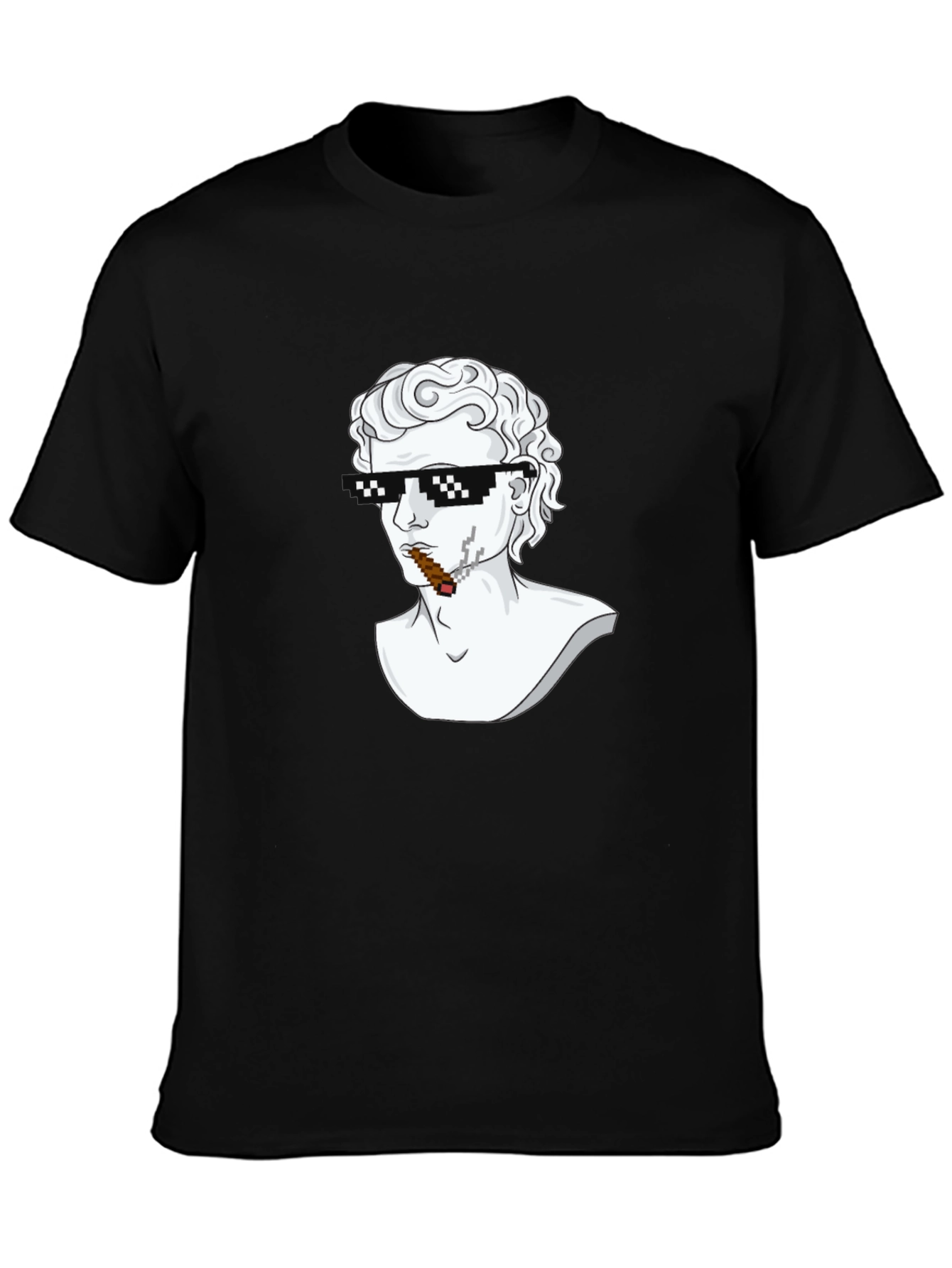 Cool Statue Head Graphic Tee - Black Cotton T-Shirt