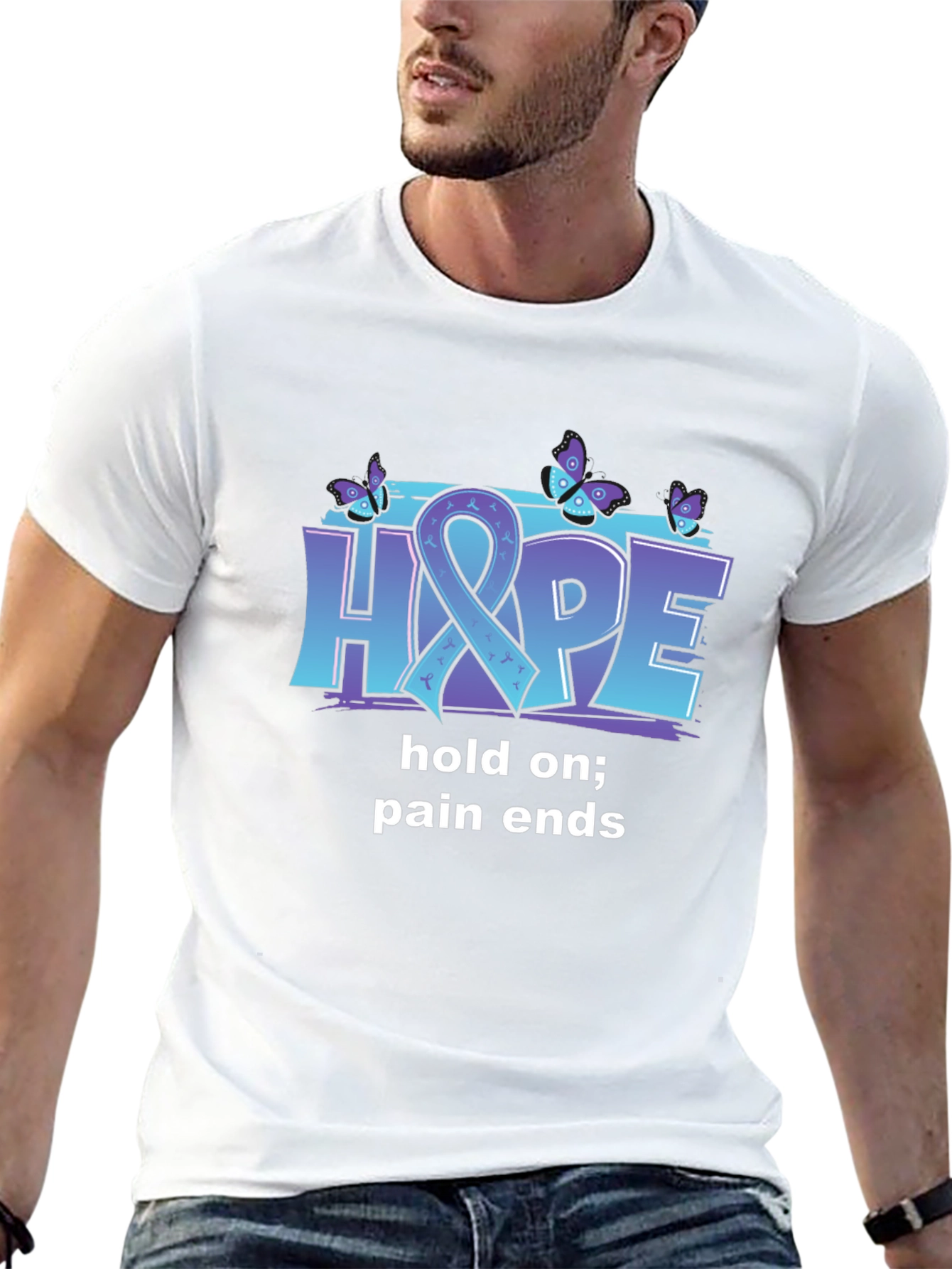 Hope T-Shirt: Hold On Pain Ends - Butterfly Design