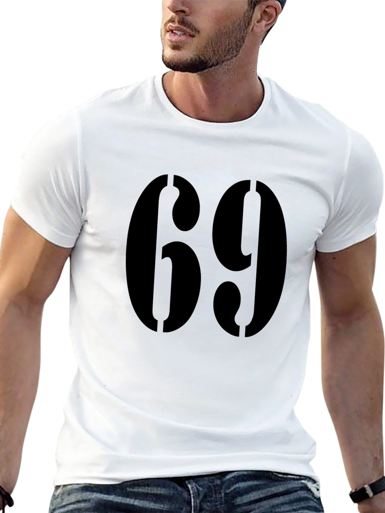 Bold Number 69 Graphic Tee - Black Cotton Blend