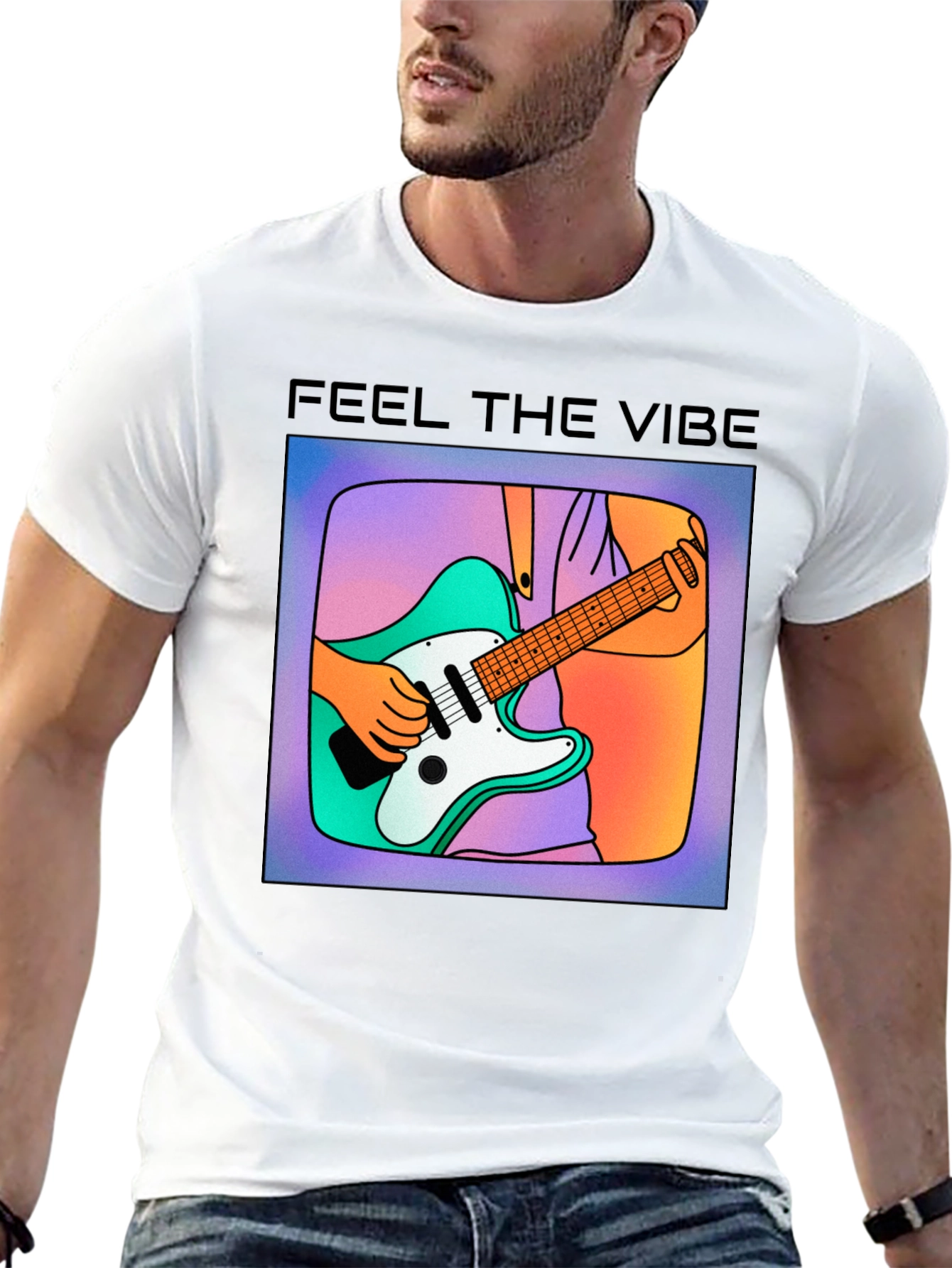 Feel the Vibe Graphic Tee - Cool Guitar Design
