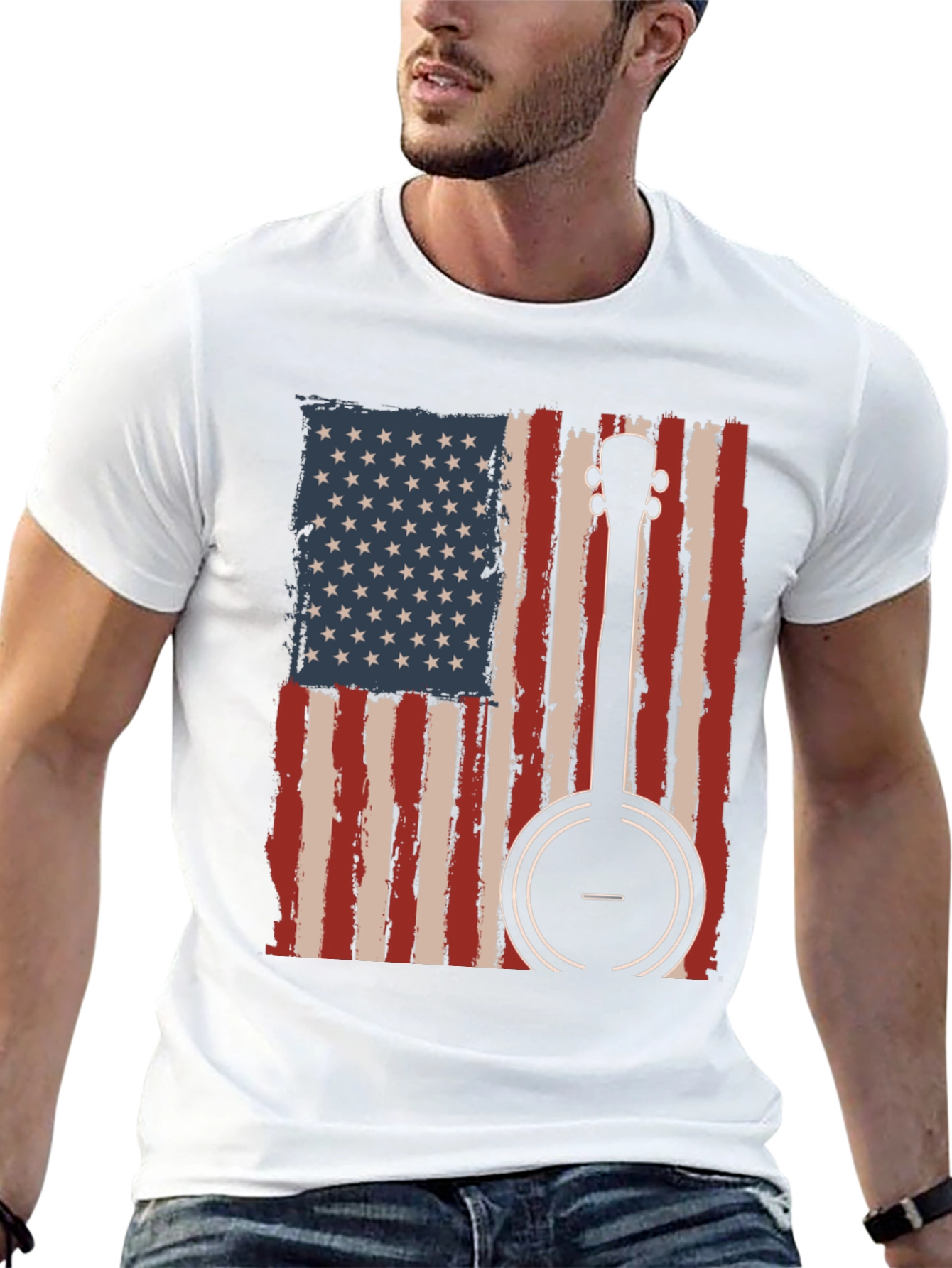 Patriotic Banjo American Flag T-Shirt