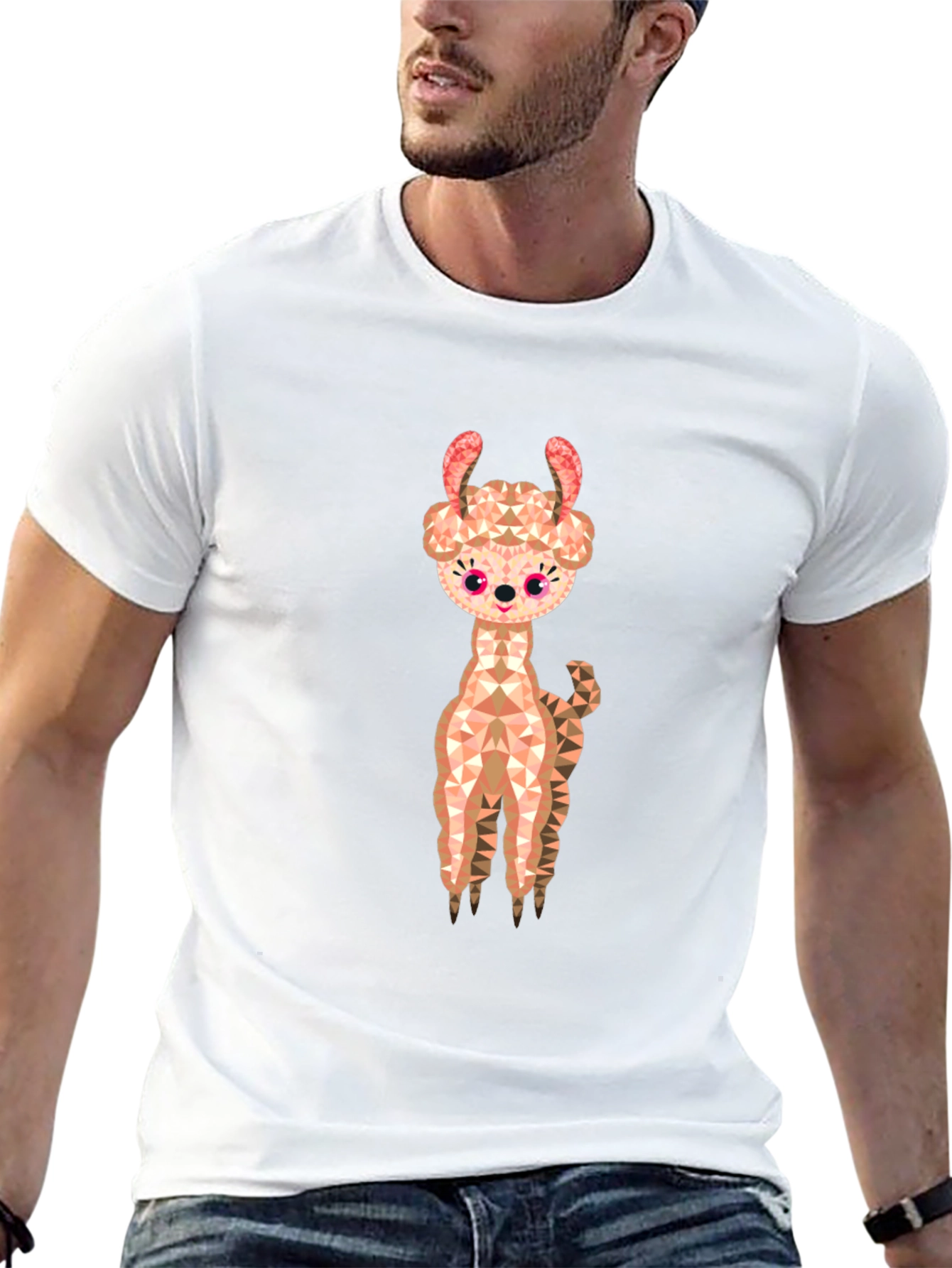 Geometric Llama Graphic Tee - Black Cotton Blend