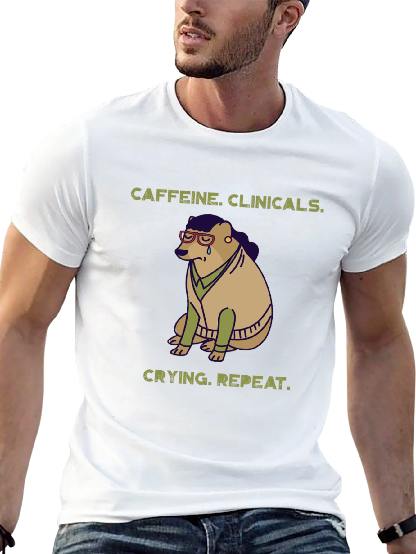 Caffeine Clinicals Crying Repeat Black Graphic T-Shirt