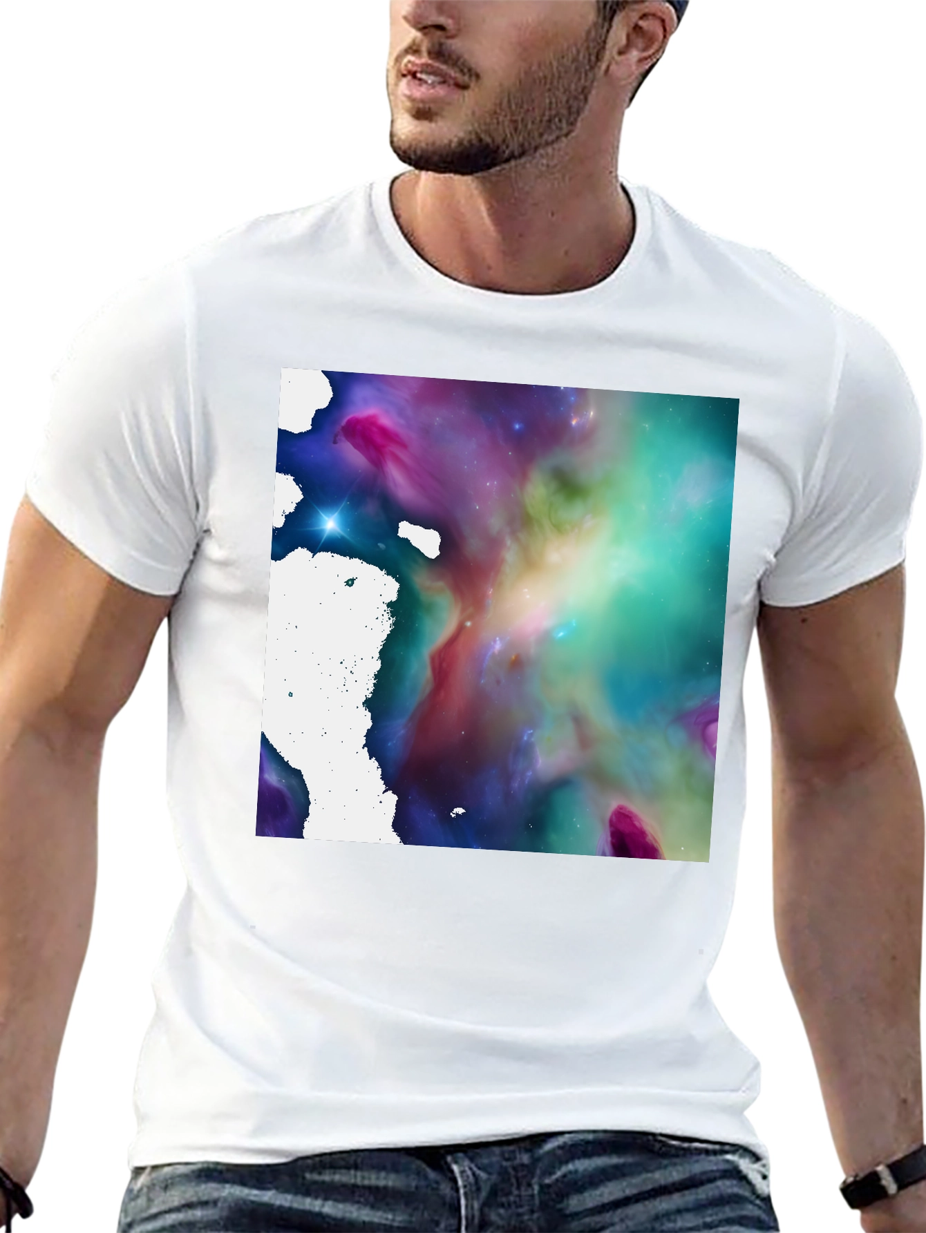 Nebula Print Black T-Shirt - Cosmic Style