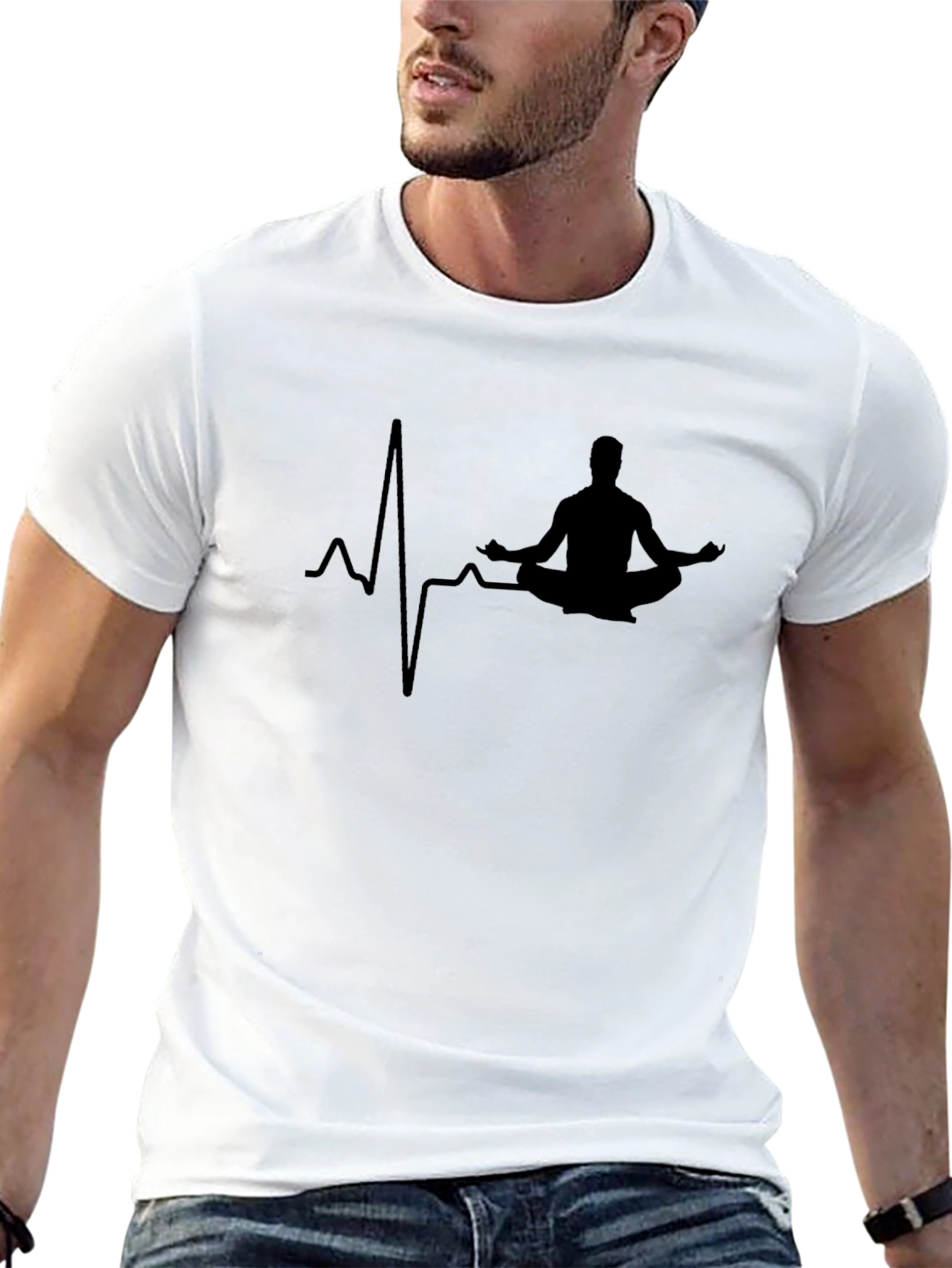 Mens Black Yoga Heartbeat T-Shirt