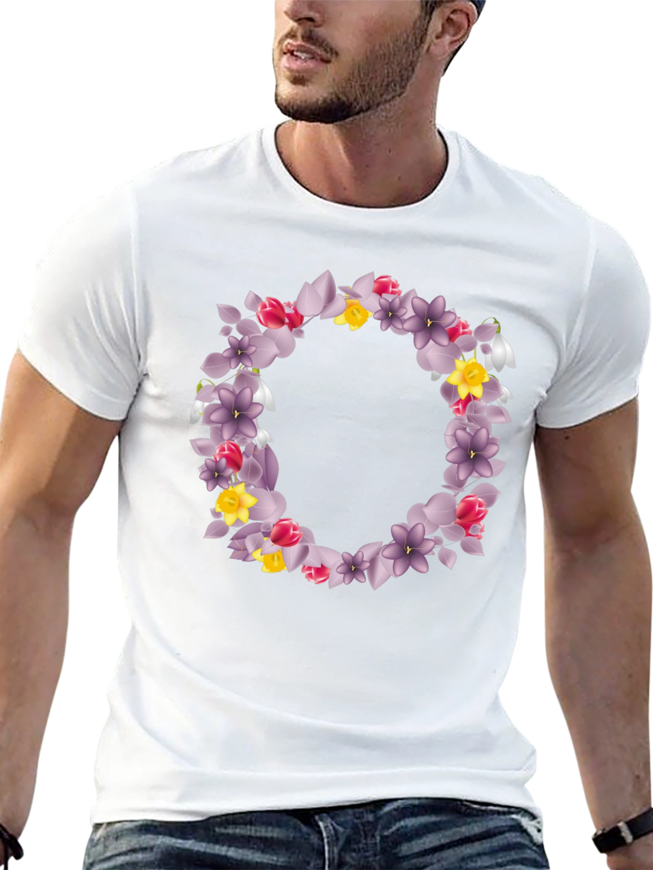 Floral Wreath Graphic Black T-Shirt