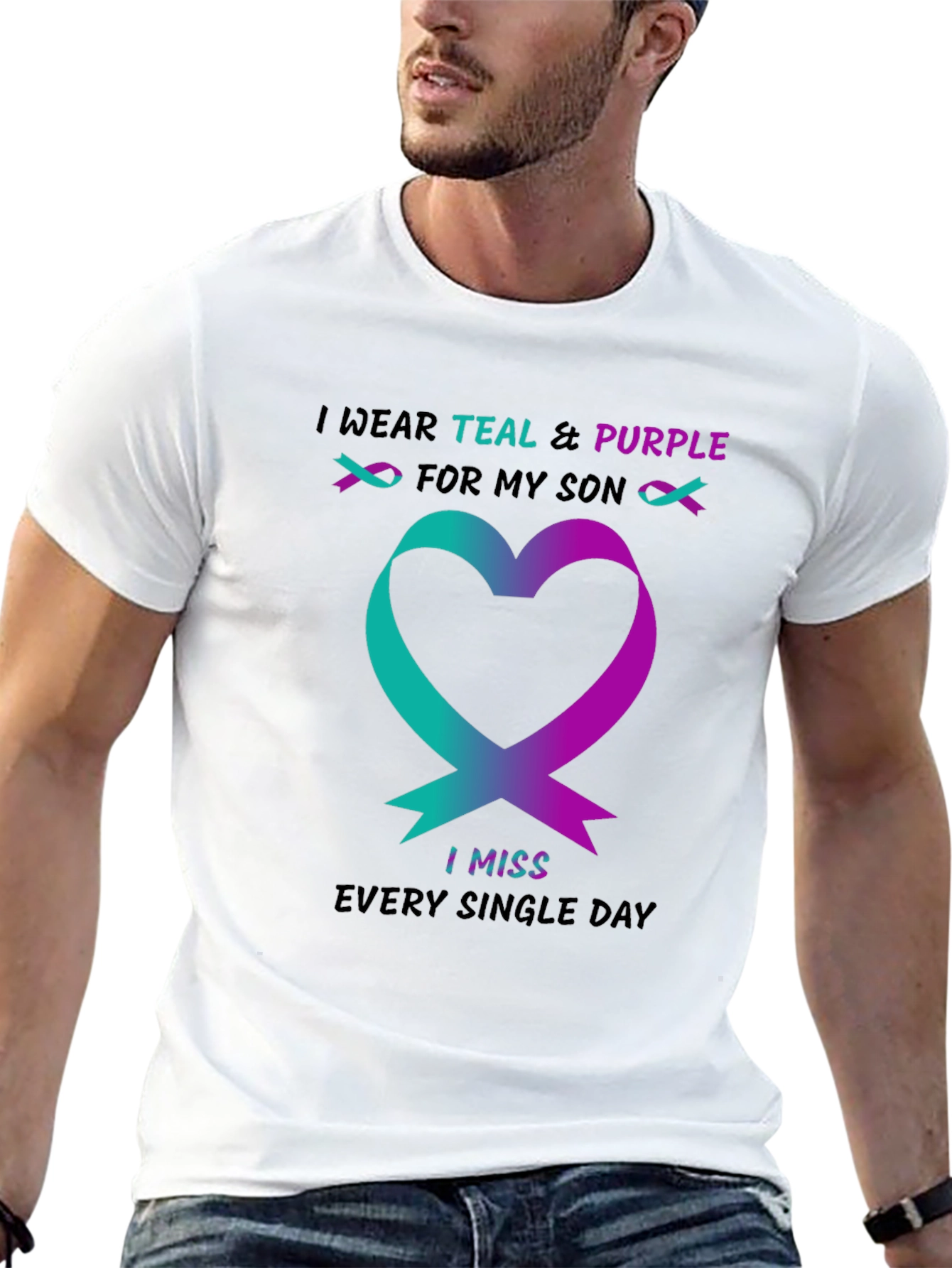Teal & Purple Ribbon Heart T-Shirt