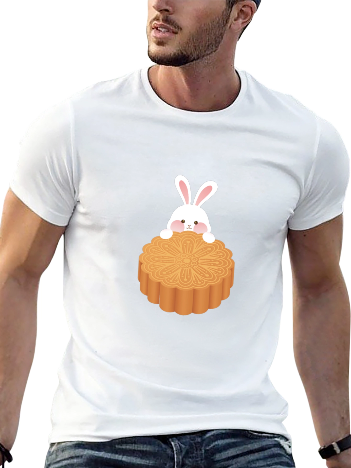Cute Rabbit on Mooncake Graphic Tee