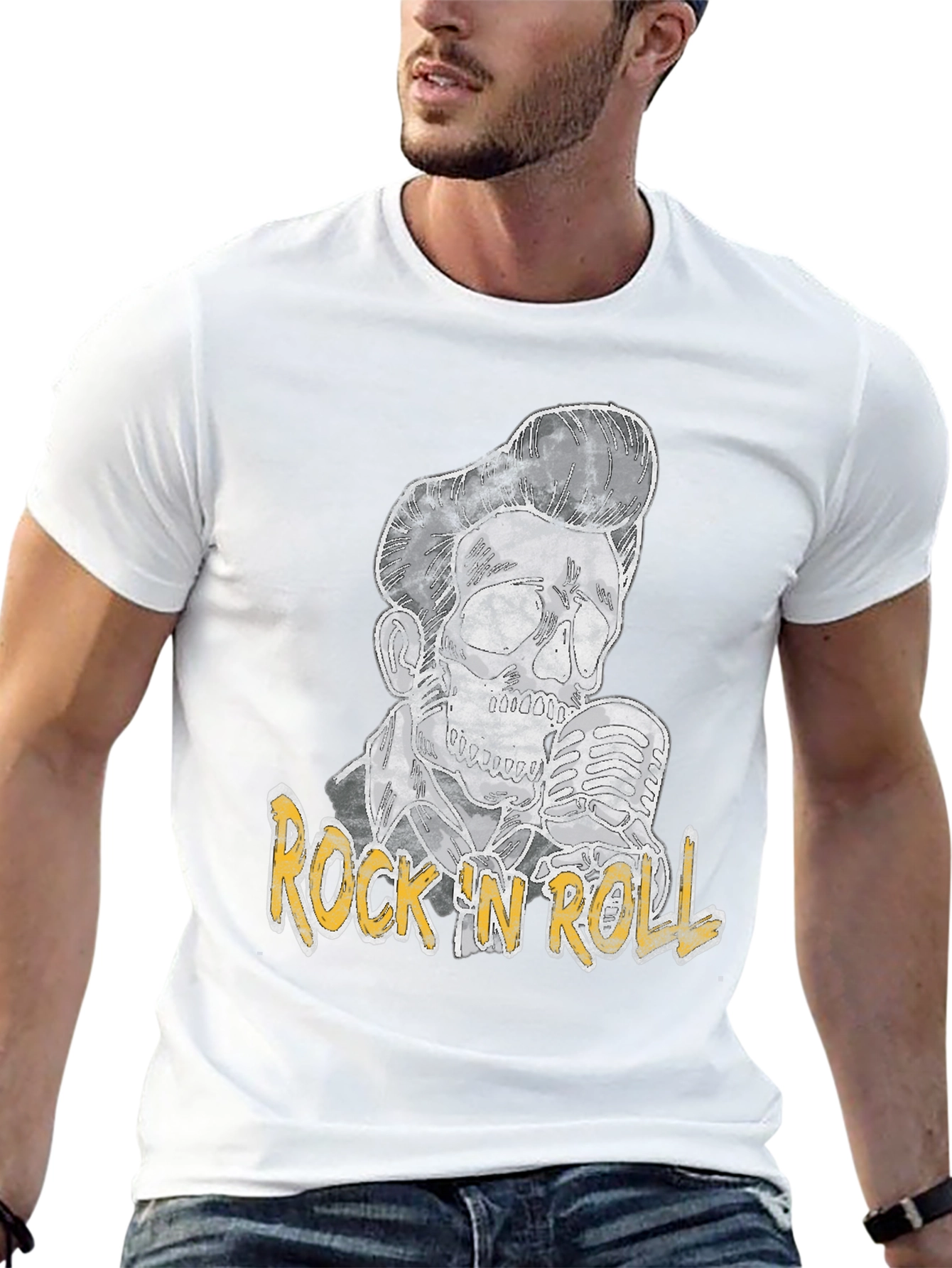 Rock n Roll Skeleton Graphic Black T-Shirt