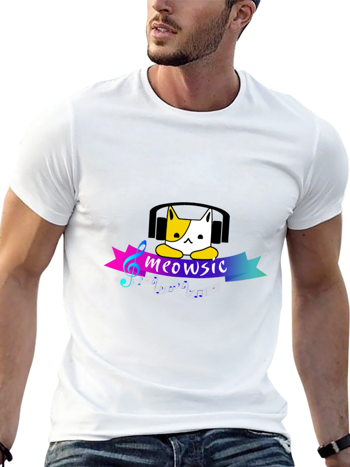 Meowsic Cat Headphones Graphic Tee