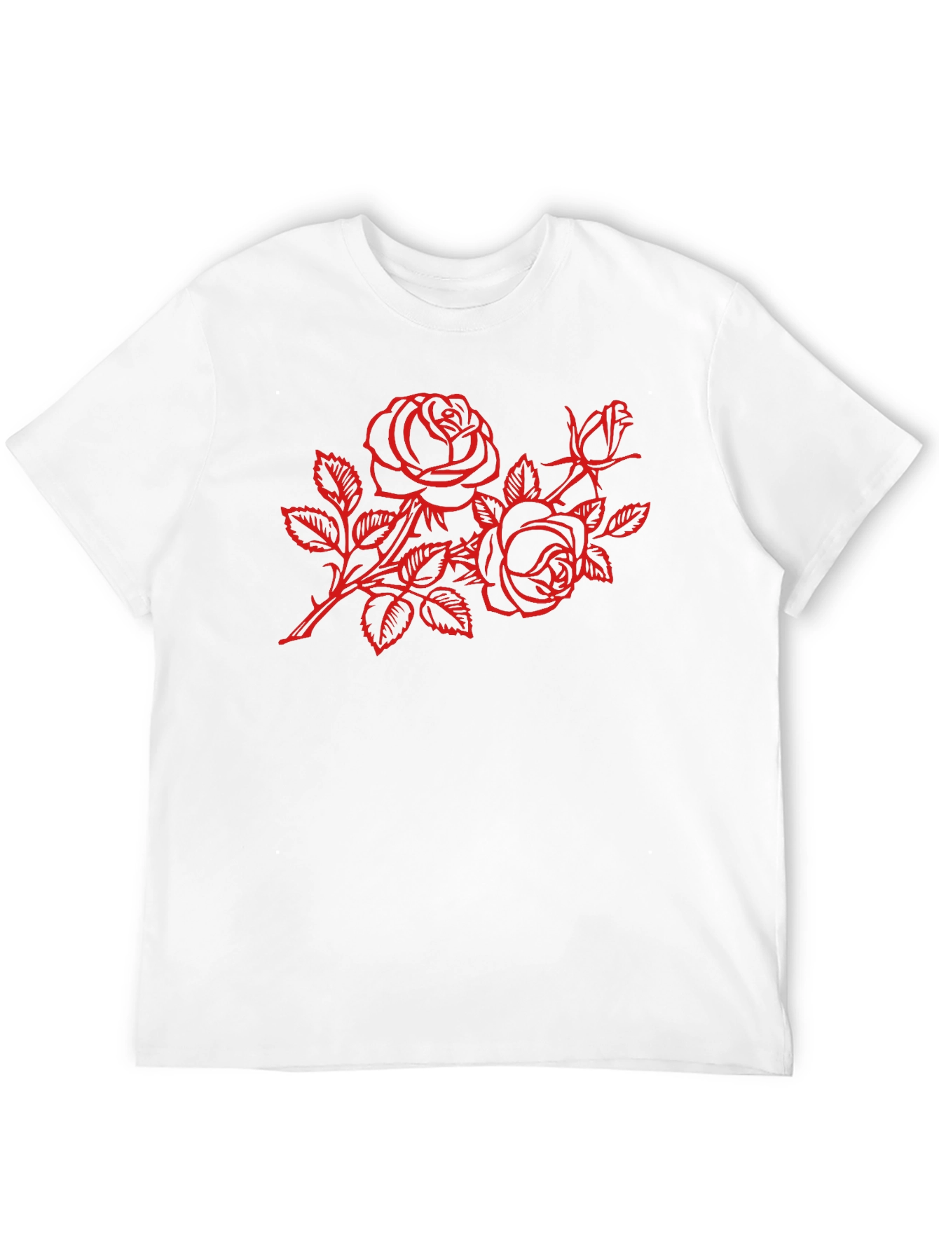Black T-Shirt with Red Rose Design