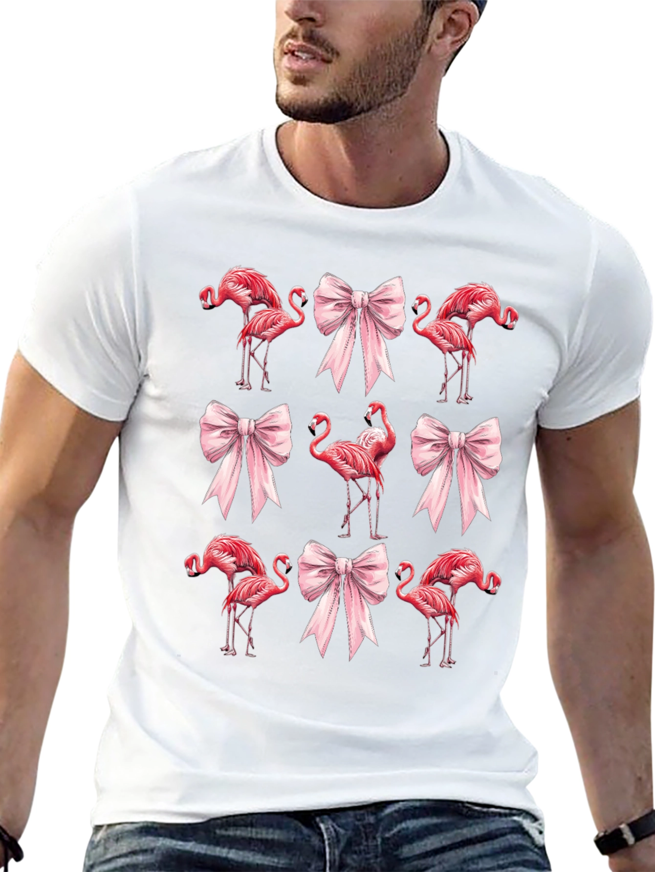 Flamingo & Bow Graphic Tee - Quirky Casual Wear