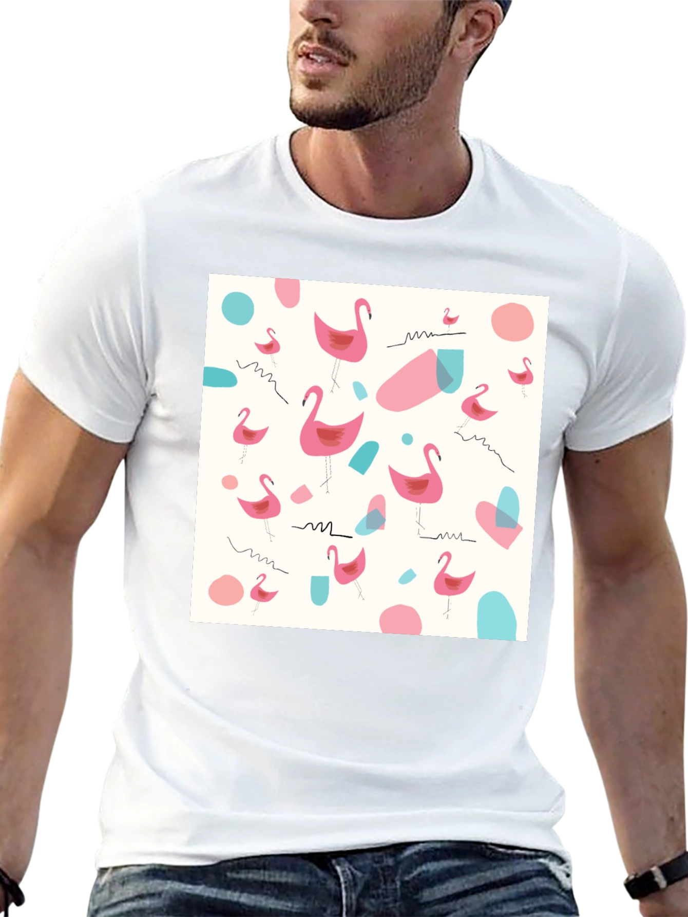Fun Flamingo Pattern Black T-Shirt