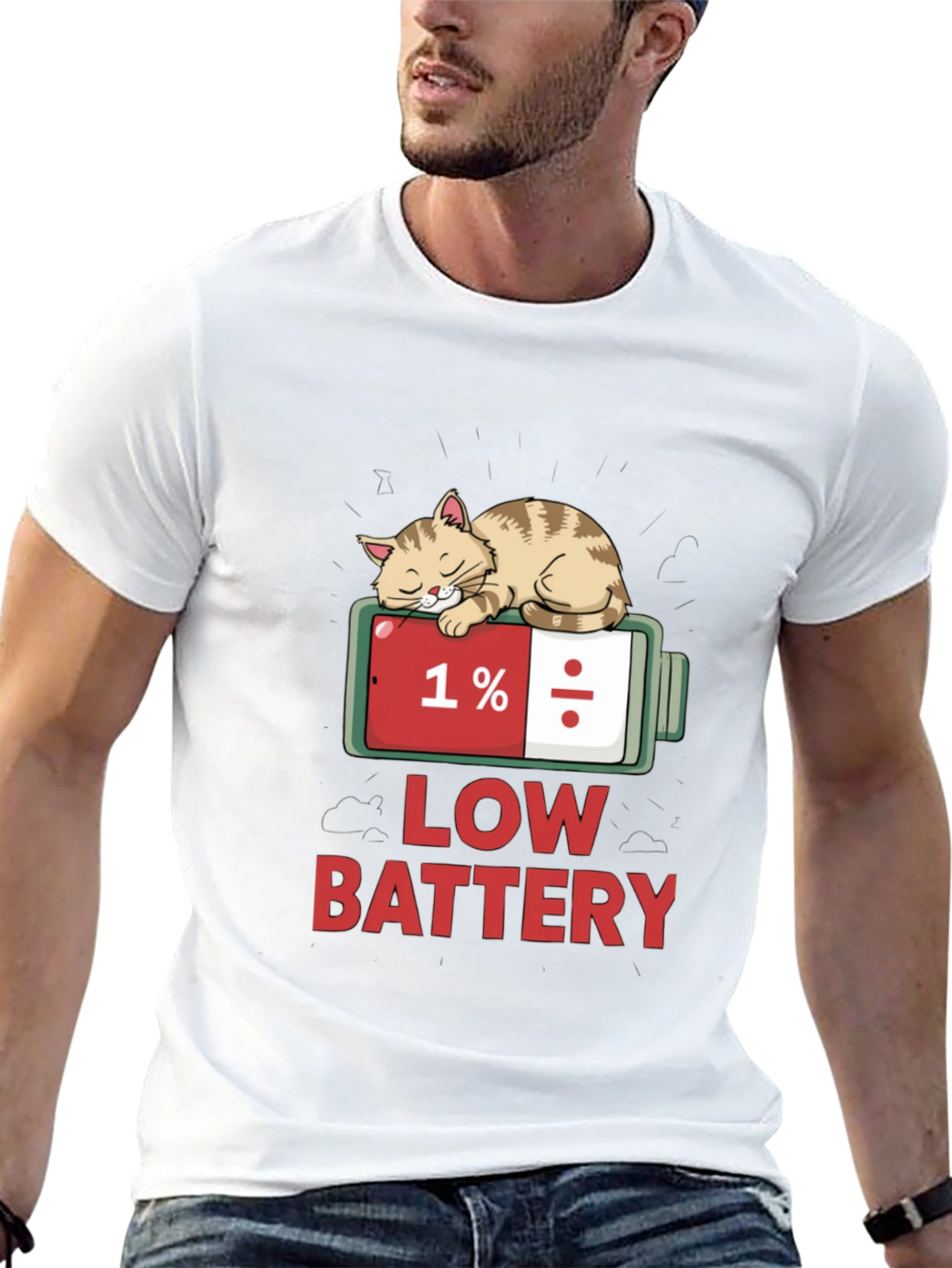Low Battery Cat T-Shirt - Funny Sleepy Cat Tee