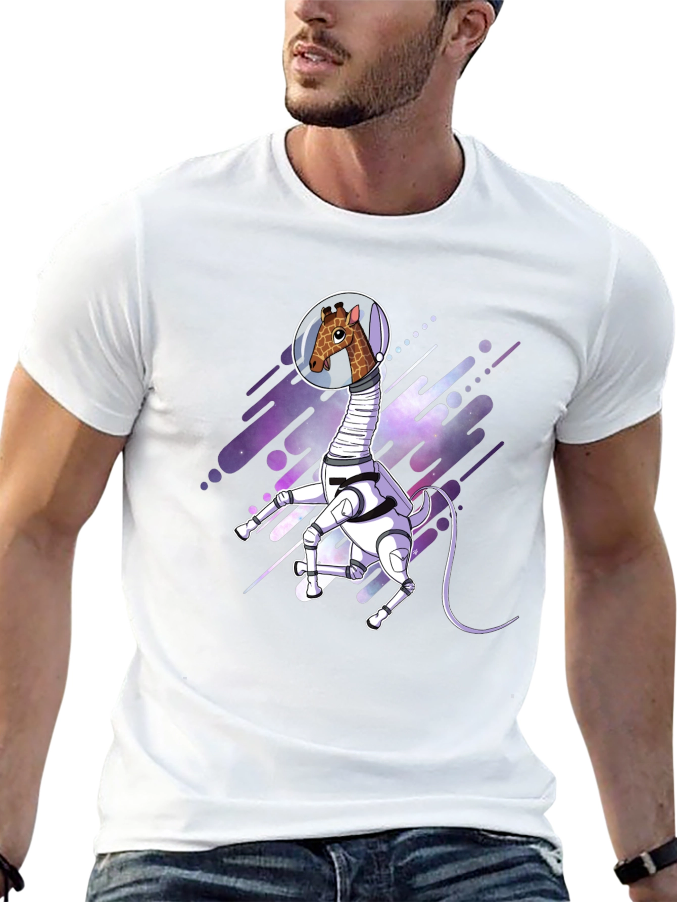 Giraffe Astronaut Black T-Shirt