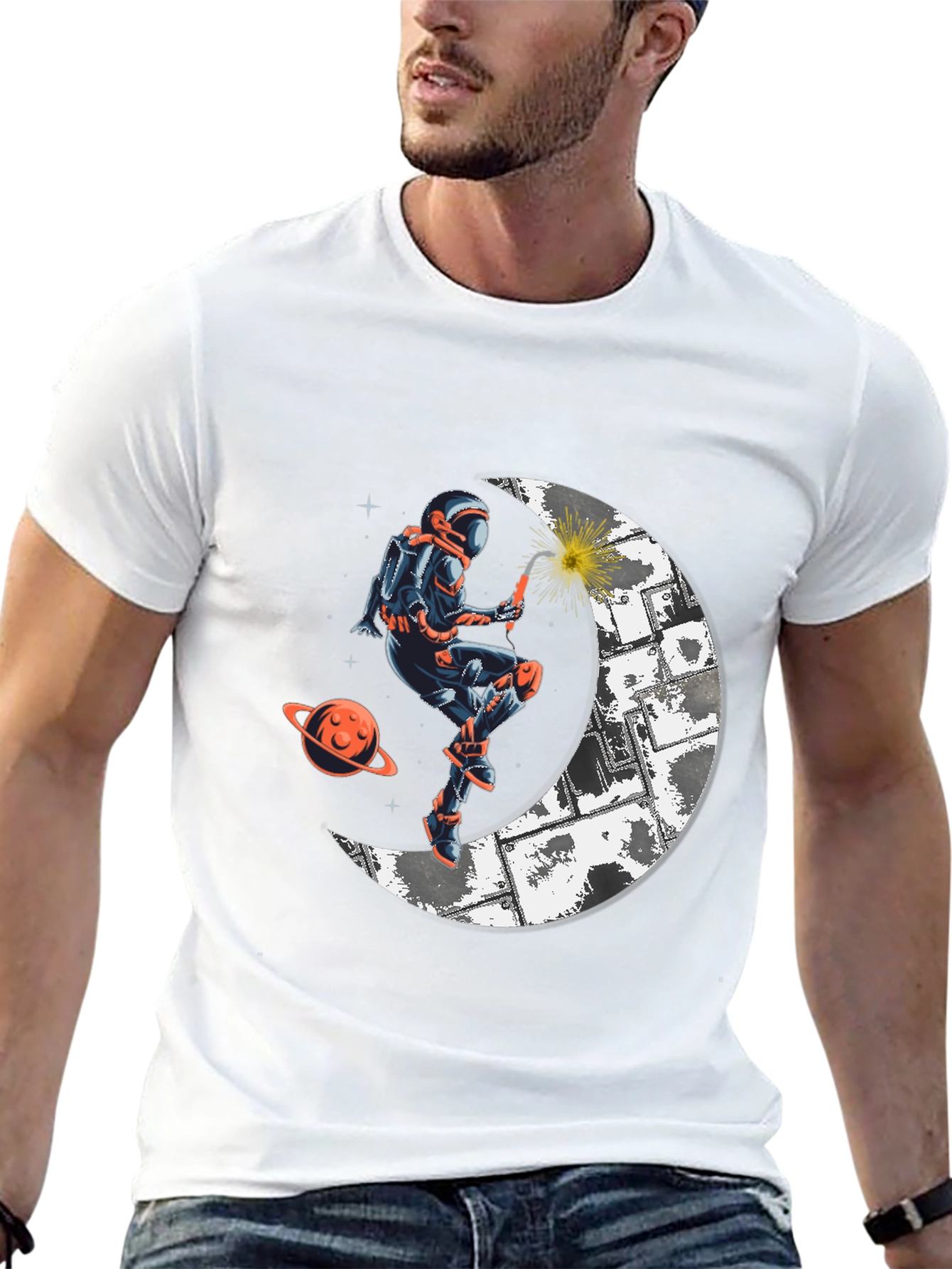 Astronaut Welding Moon T-Shirt - Space Graphic Tee