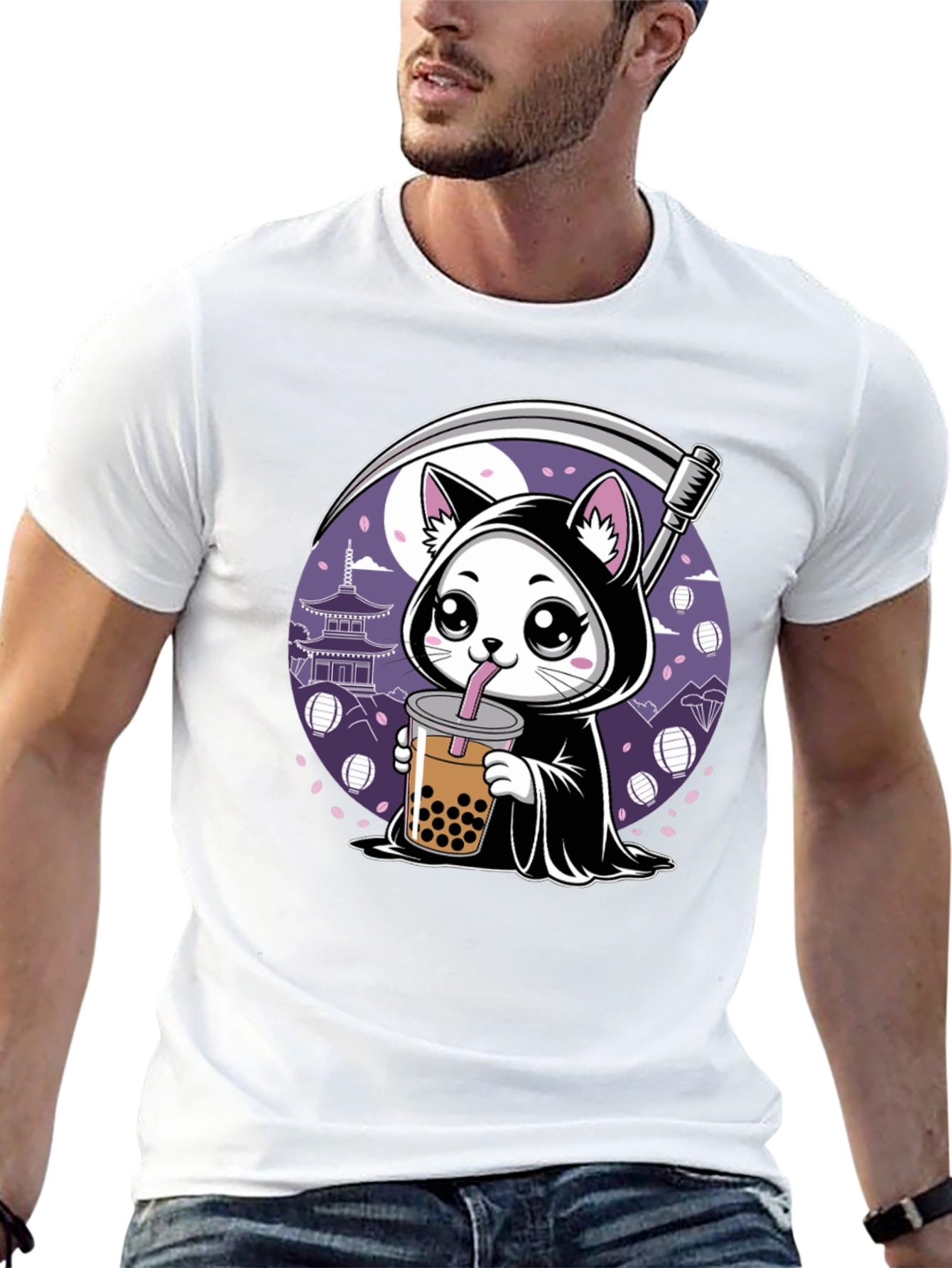Grim Reaper Cat Bubble Tea Graphic Tee