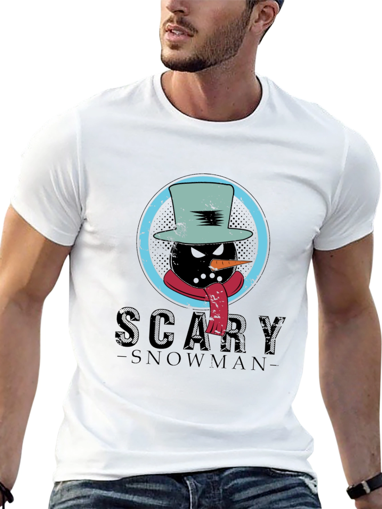 Scary Snowman Graphic Tee - Creepy Winter Design