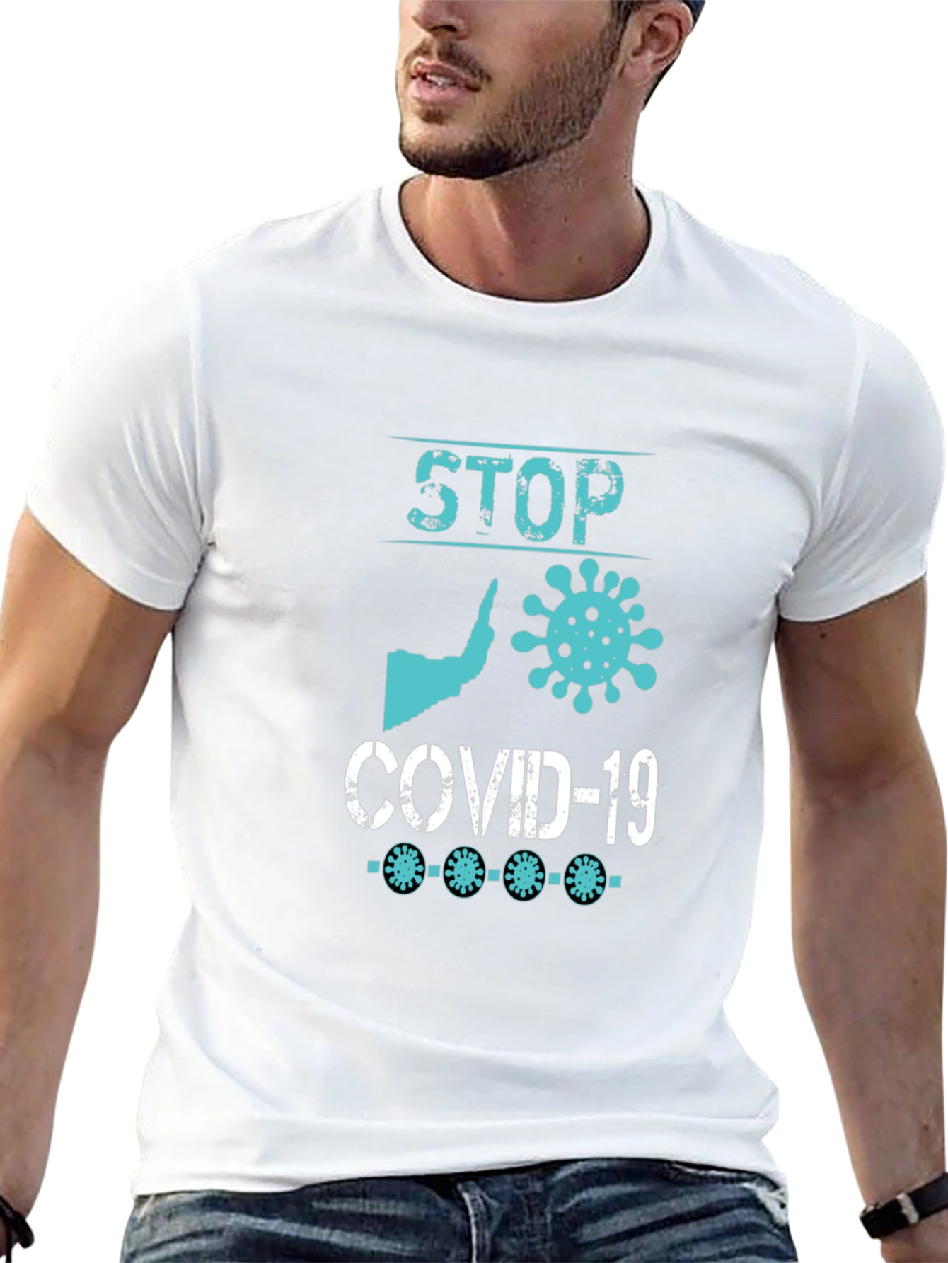 Stop Covid-19 Black Graphic T-Shirt