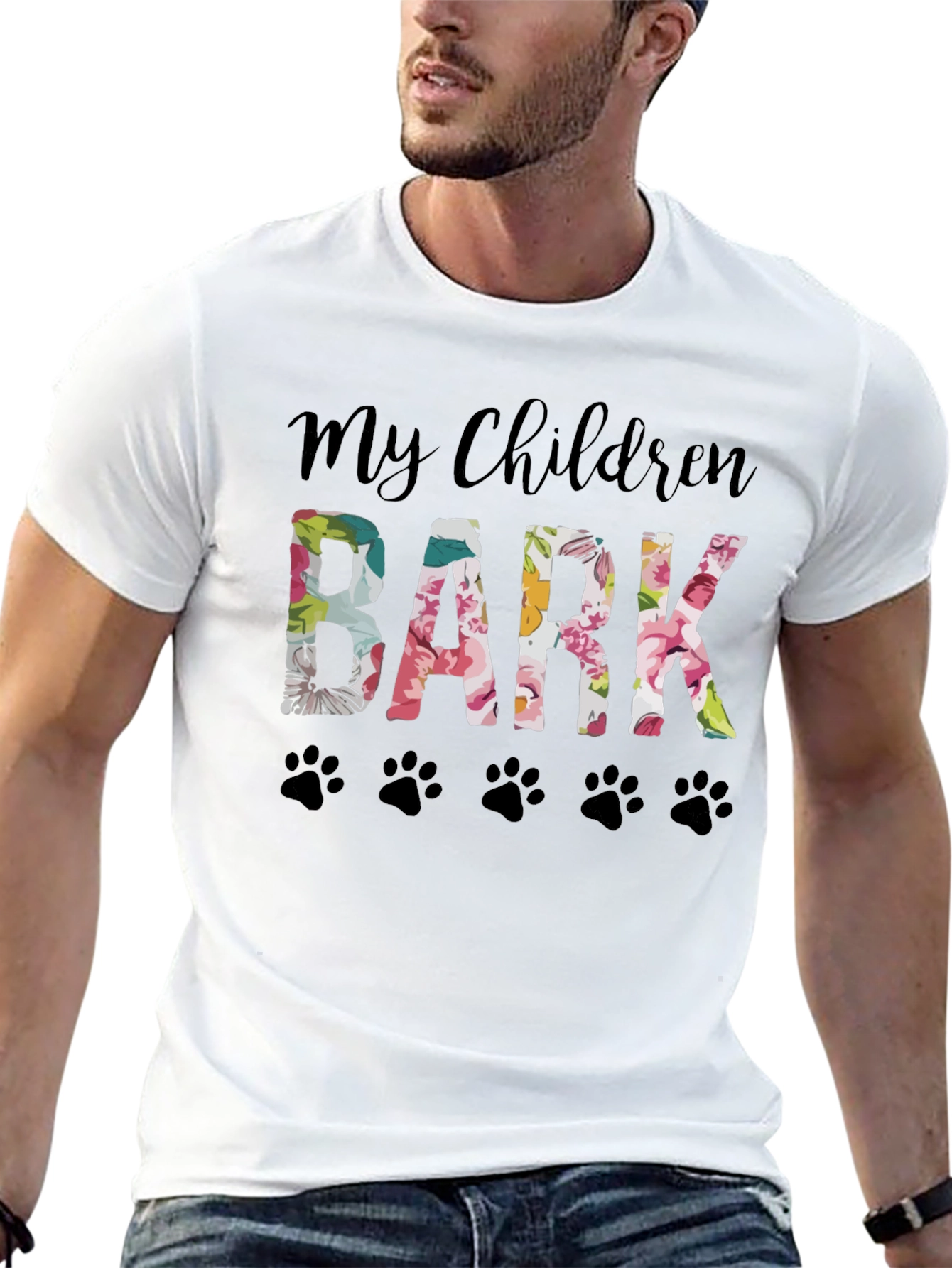 My Children Bark Floral Paw Print T-Shirt