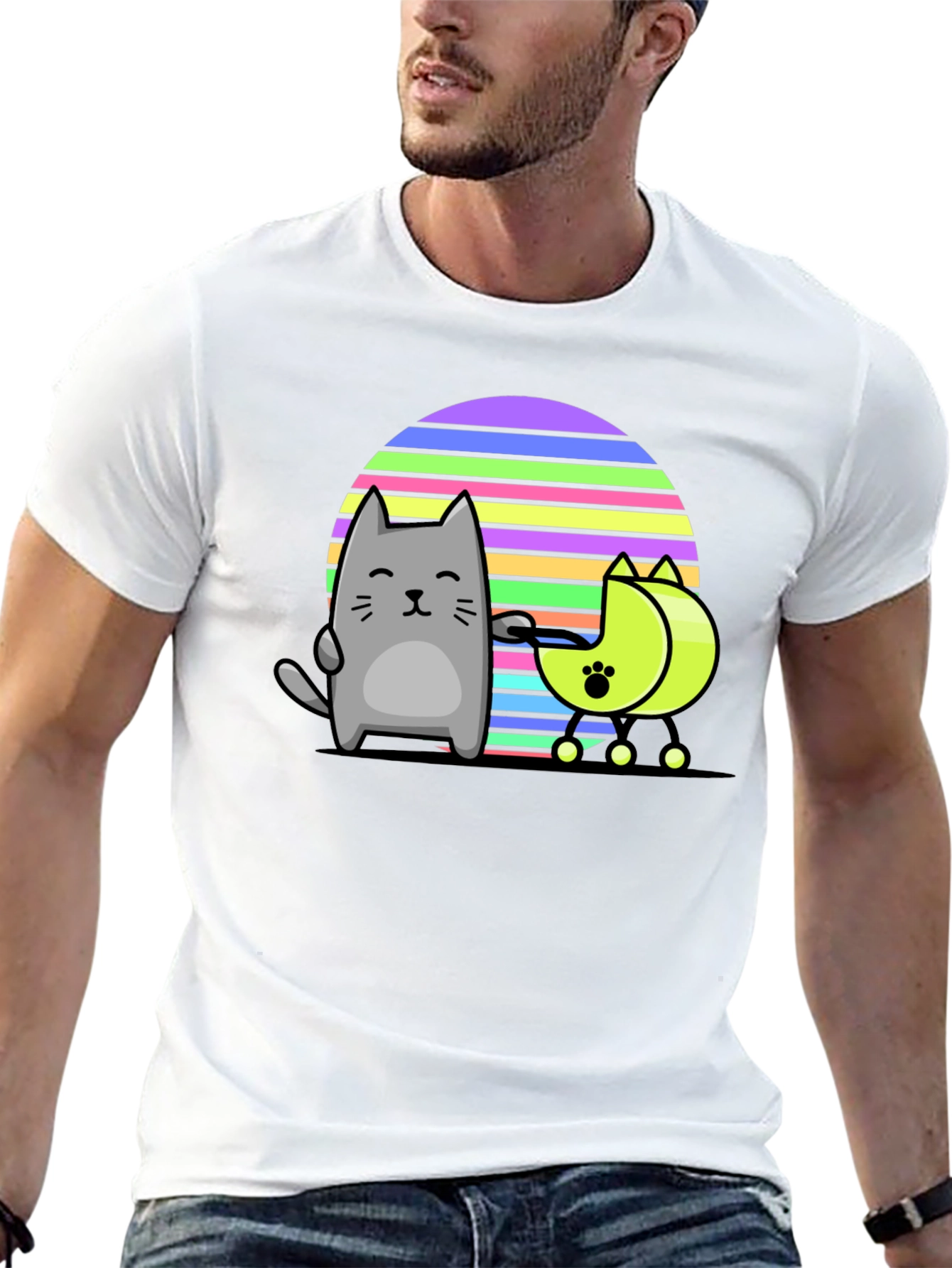Cool Cat and Moon T-Shirt - Black