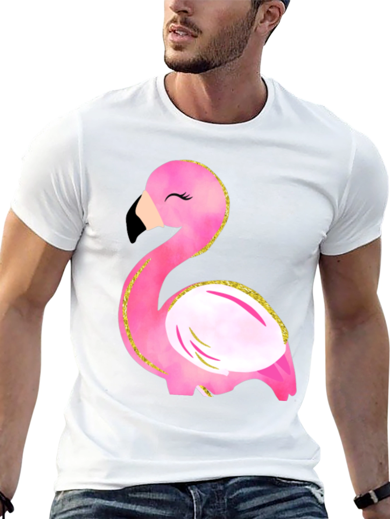 Fun Flamingo Graphic Tee - Black Cotton T-Shirt