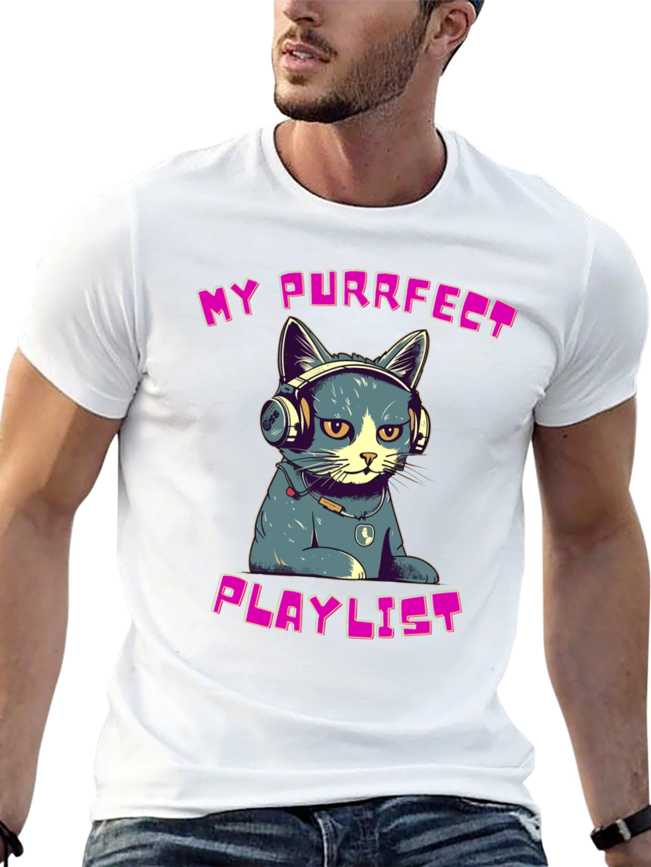 Purrfect Playlist T-Shirt - Cool Cat Design