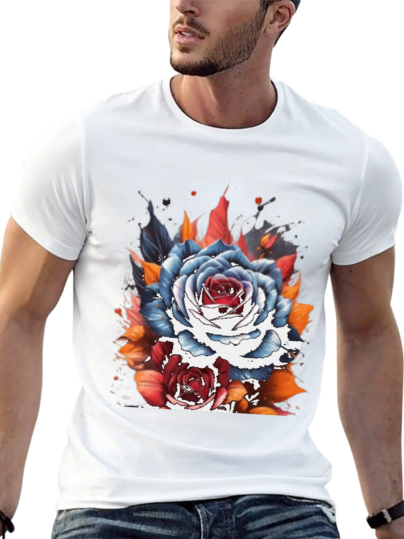 Floral Tattoo Style Graphic Tee - Unique Streetwear