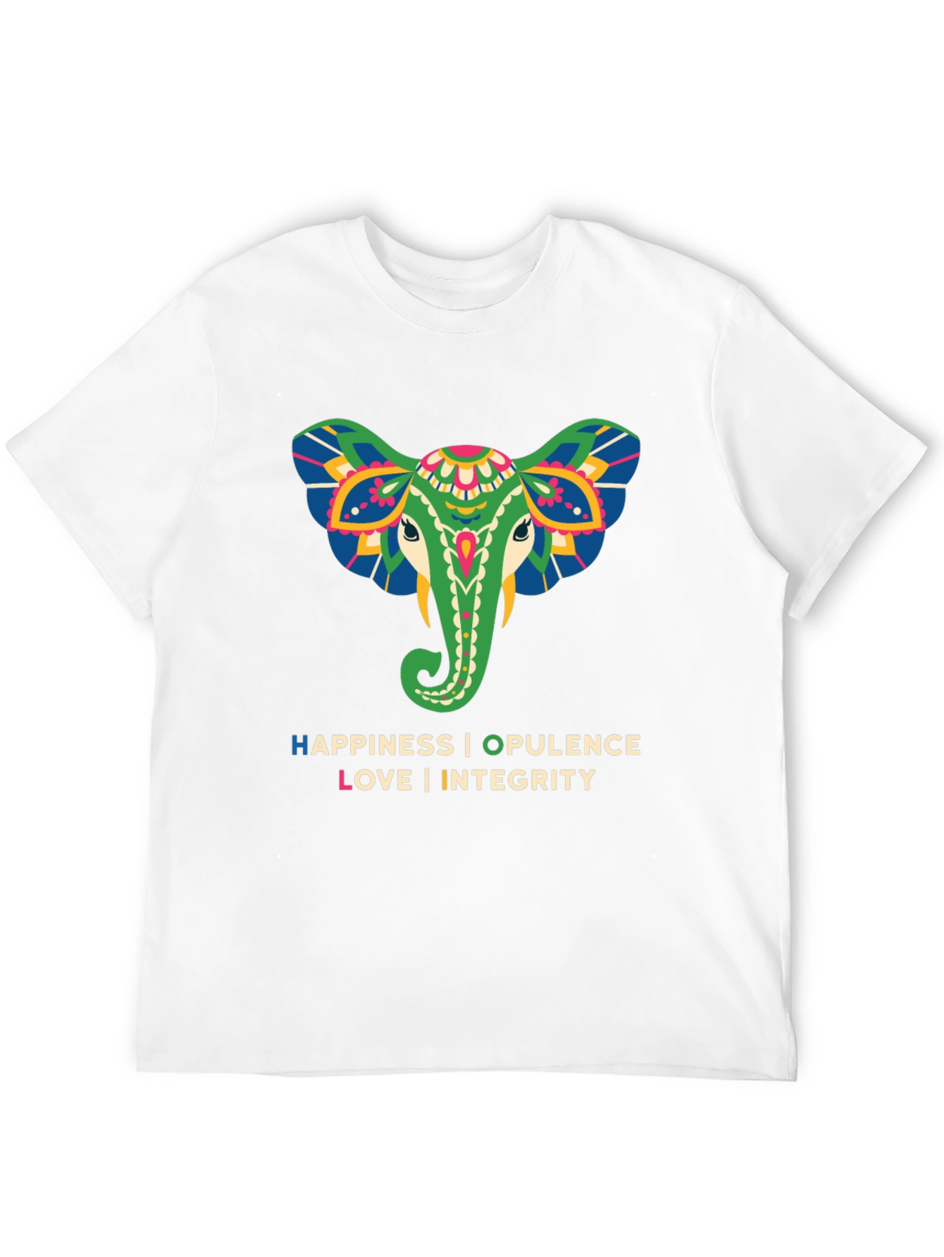 Elephant Graphic Tee: Happiness Opulence Love & Integrity