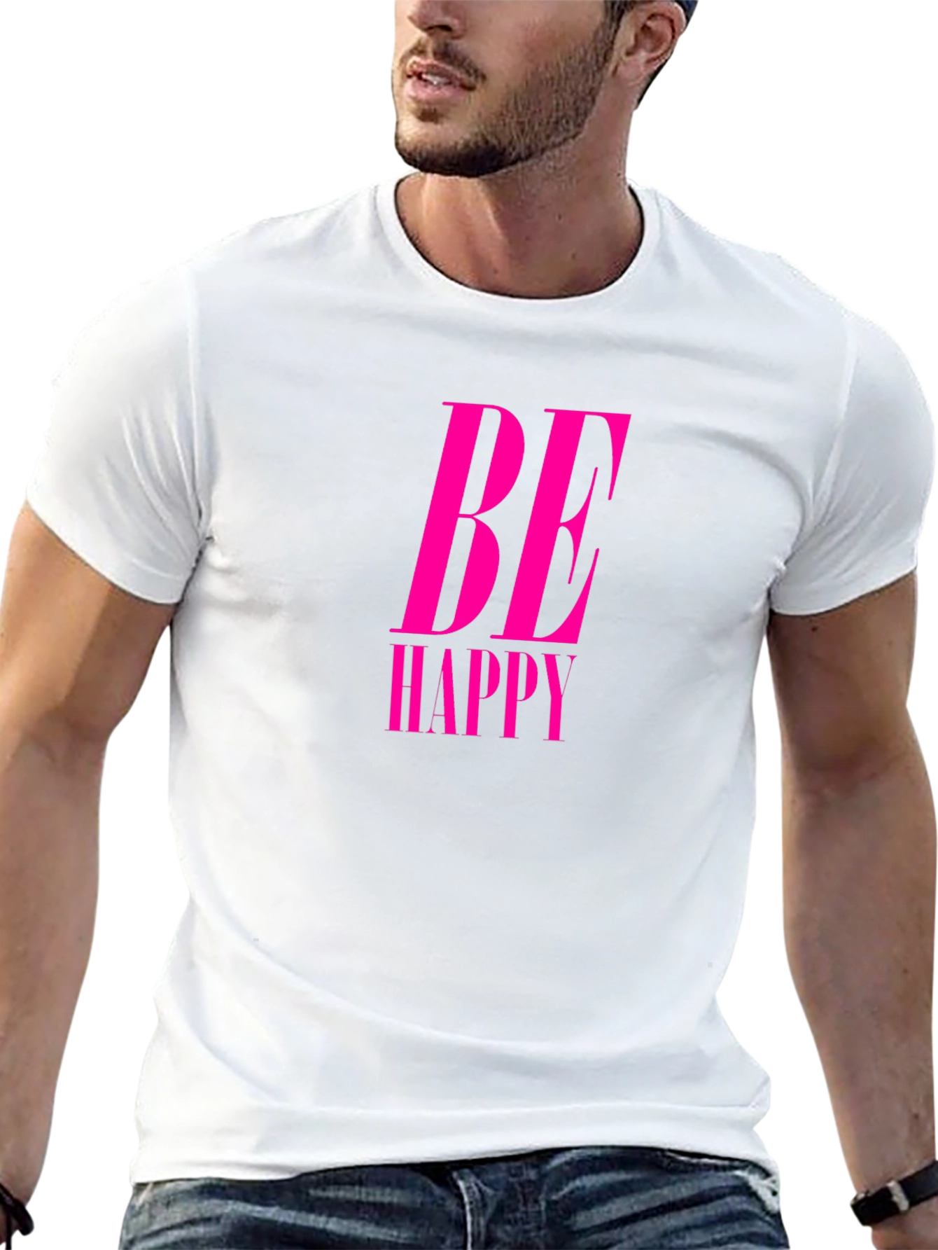 Be Happy Pink Graphic Black Tee