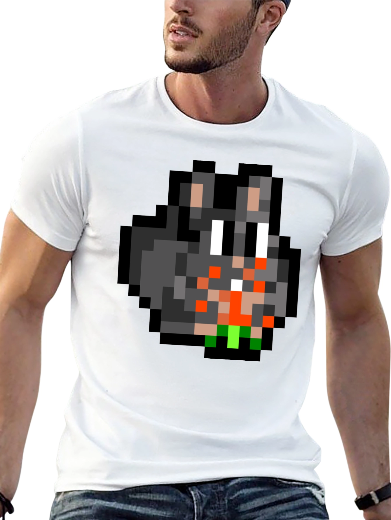 Pixel Art Bunny Graphic Tee - Black