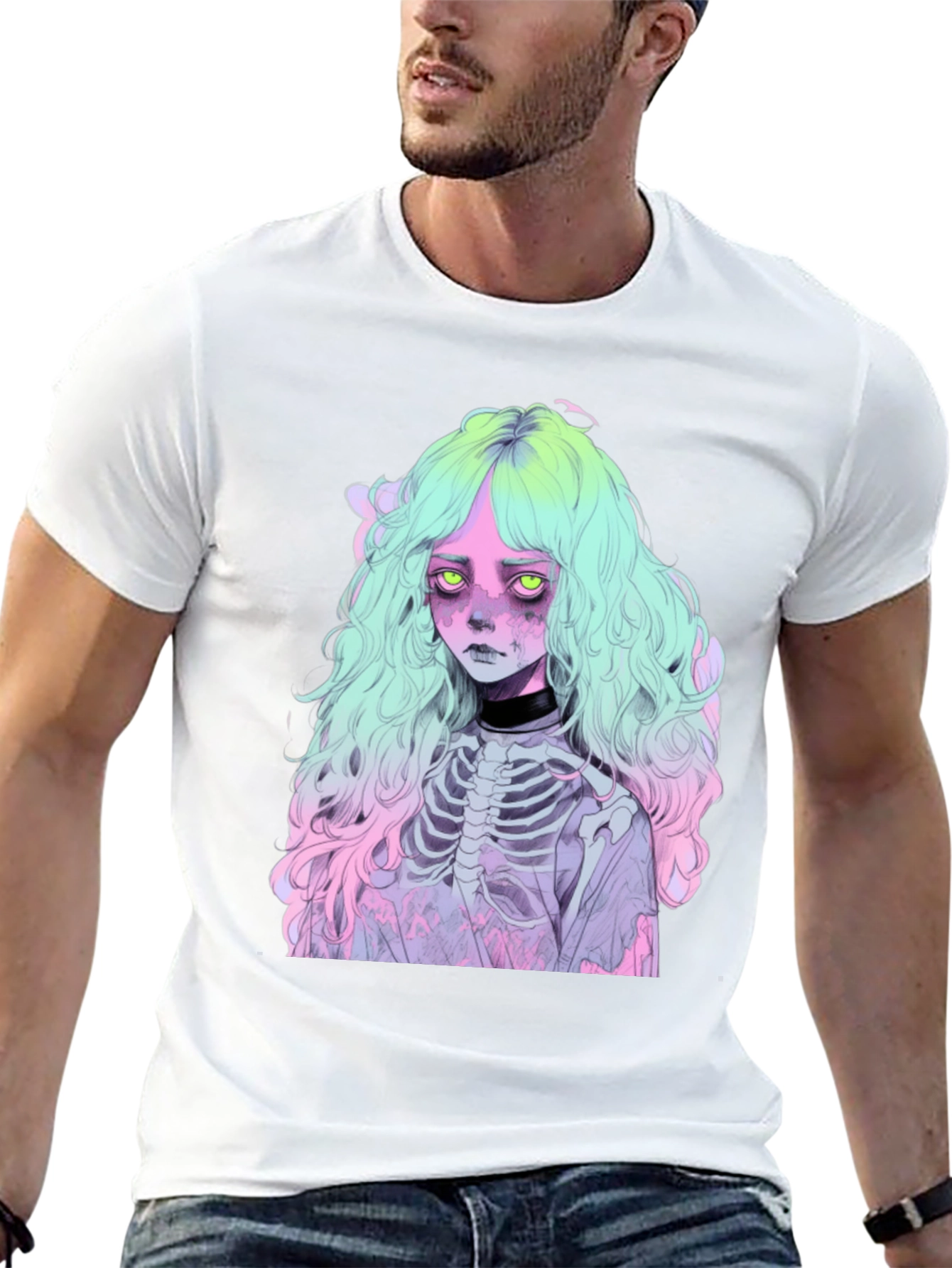 Pastel Goth Girl T-Shirt - Skeleton Anime Tee