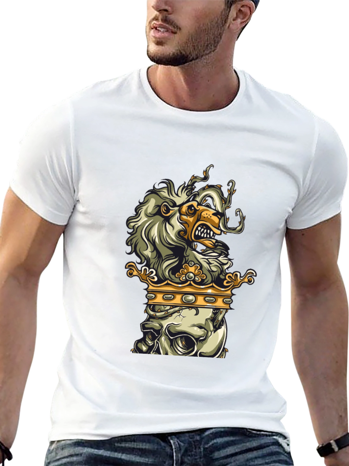 Lion Skull Crown Black Graphic Tee