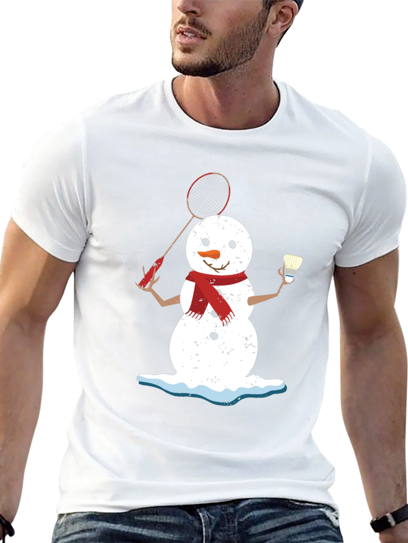 Snowman Badminton Player Graphic Tee