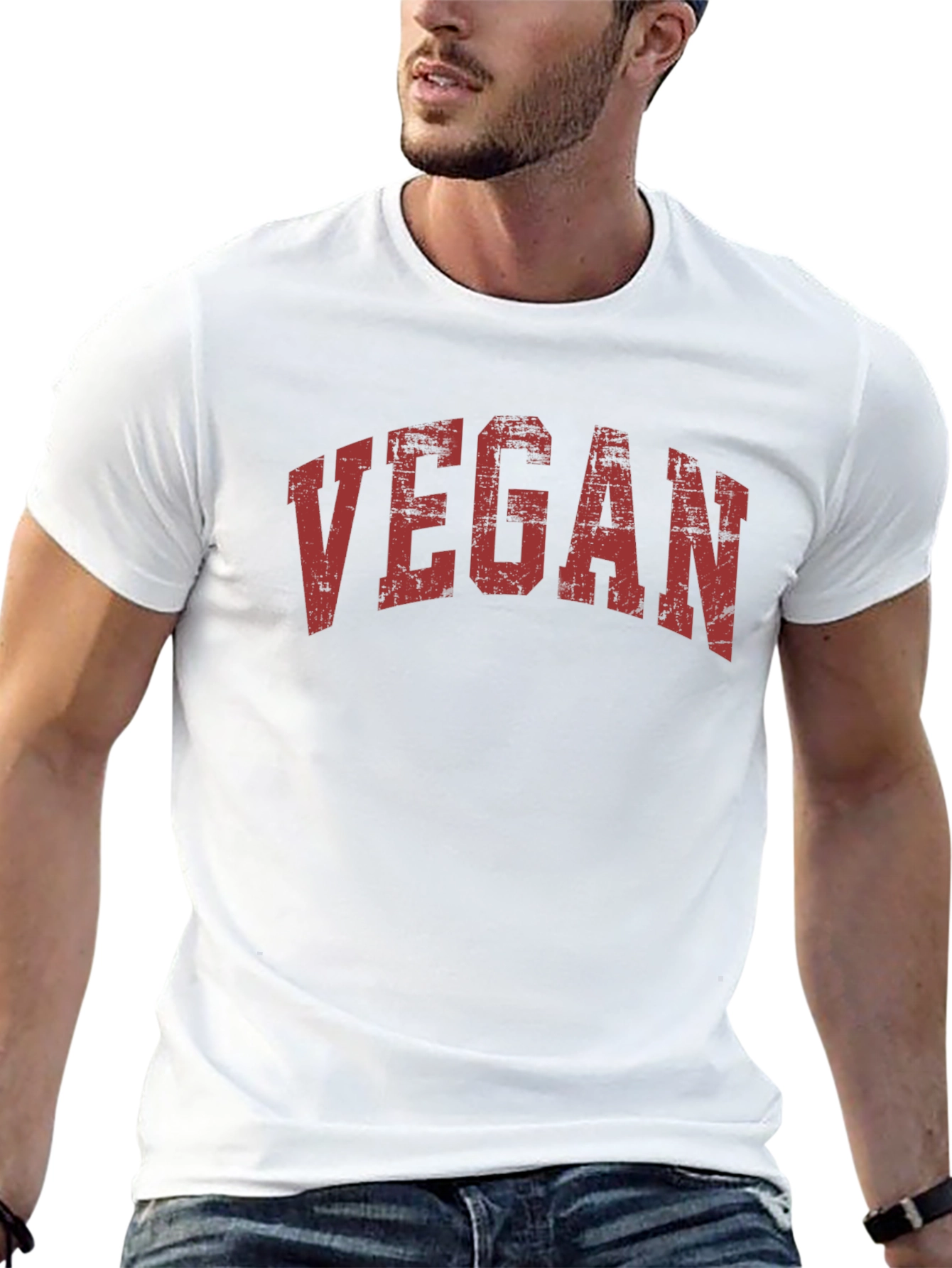Vegan T-Shirt - Distressed Red Print