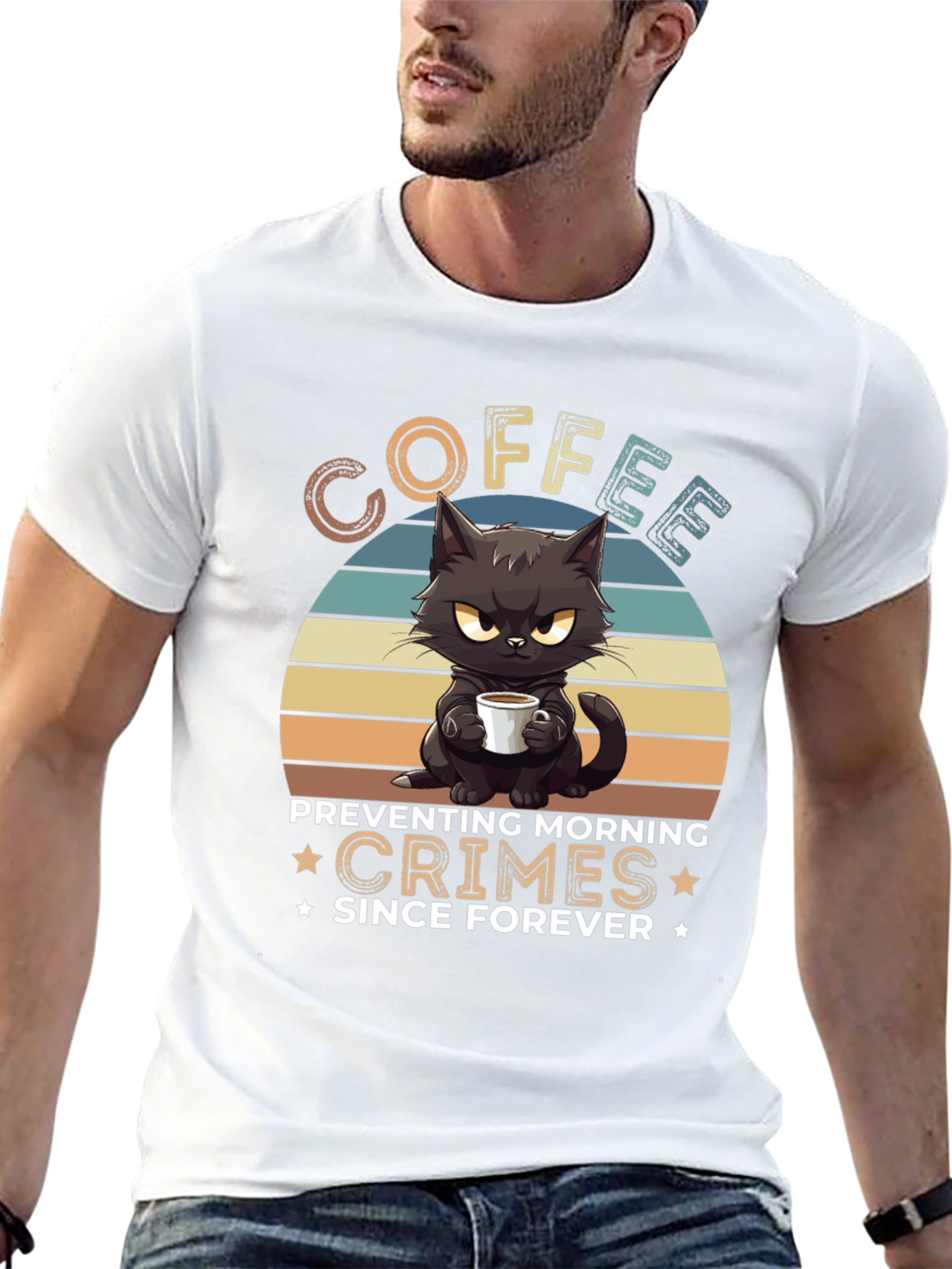 Coffee Preventing Morning Crimes Cat Graphic T-Shirt
